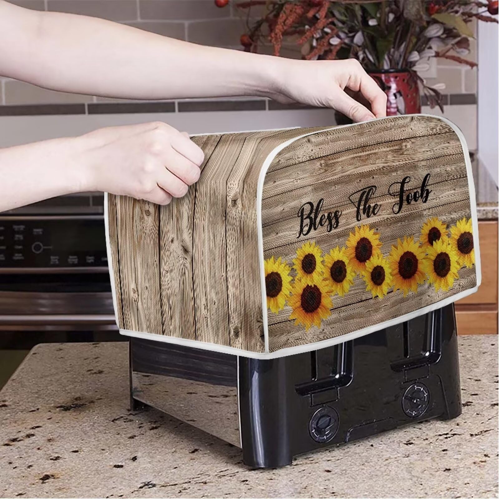 Sunflower 2 Slice Toaster Cover - Dustproof Bread Maker & Oven Protector - Small Kitchen Appliance Cover - Anti-Fingerprint Bread Machine Protection - Perfect for Countertop Organization & Kitchen Decor