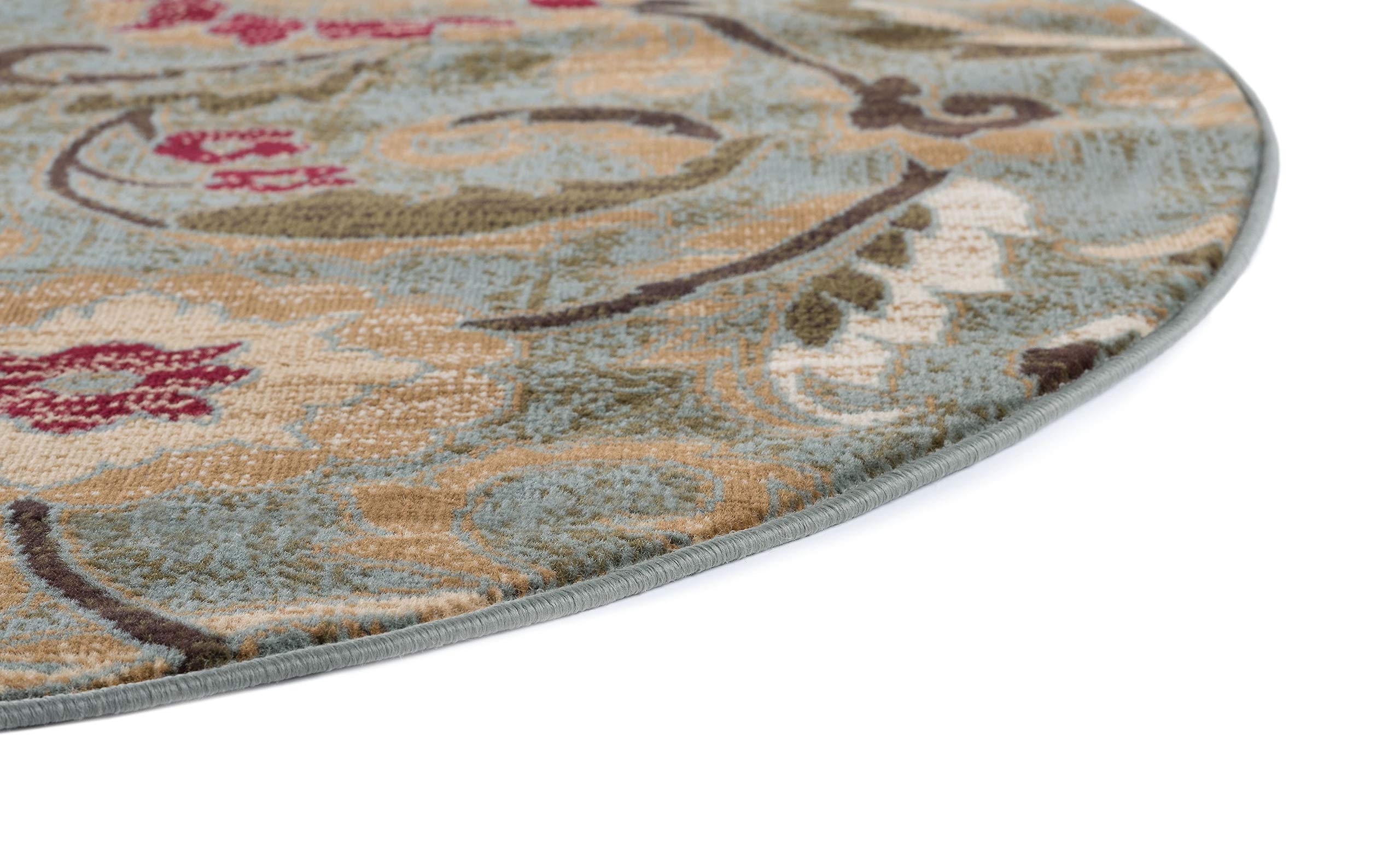 Tayse Wichita Blue 8-Foot Round Area Rug - Transitional Floral Design for Living Room, Bedroom & Dining Room - Perfect for Home Decor, Family Gatherings & Cozy Spaces