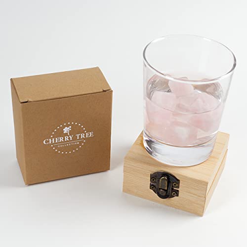 Cherry Tree Collection - 6-Piece Natural Gemstone Whisky Stones Set with Rose Quartz for Cocktails & Whiskey Chilling - Crystal Water Infusion Stones for Drinks & Beverages