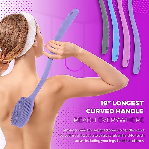 **Avilana 19-Inch Silicone Back Scrubber with Handle – Exfoliating Shower Brush for Men & Women – Long Loofah for Deep Cleansing – Perfect for Hard-to-Reach Areas & Spa-Like Experience**