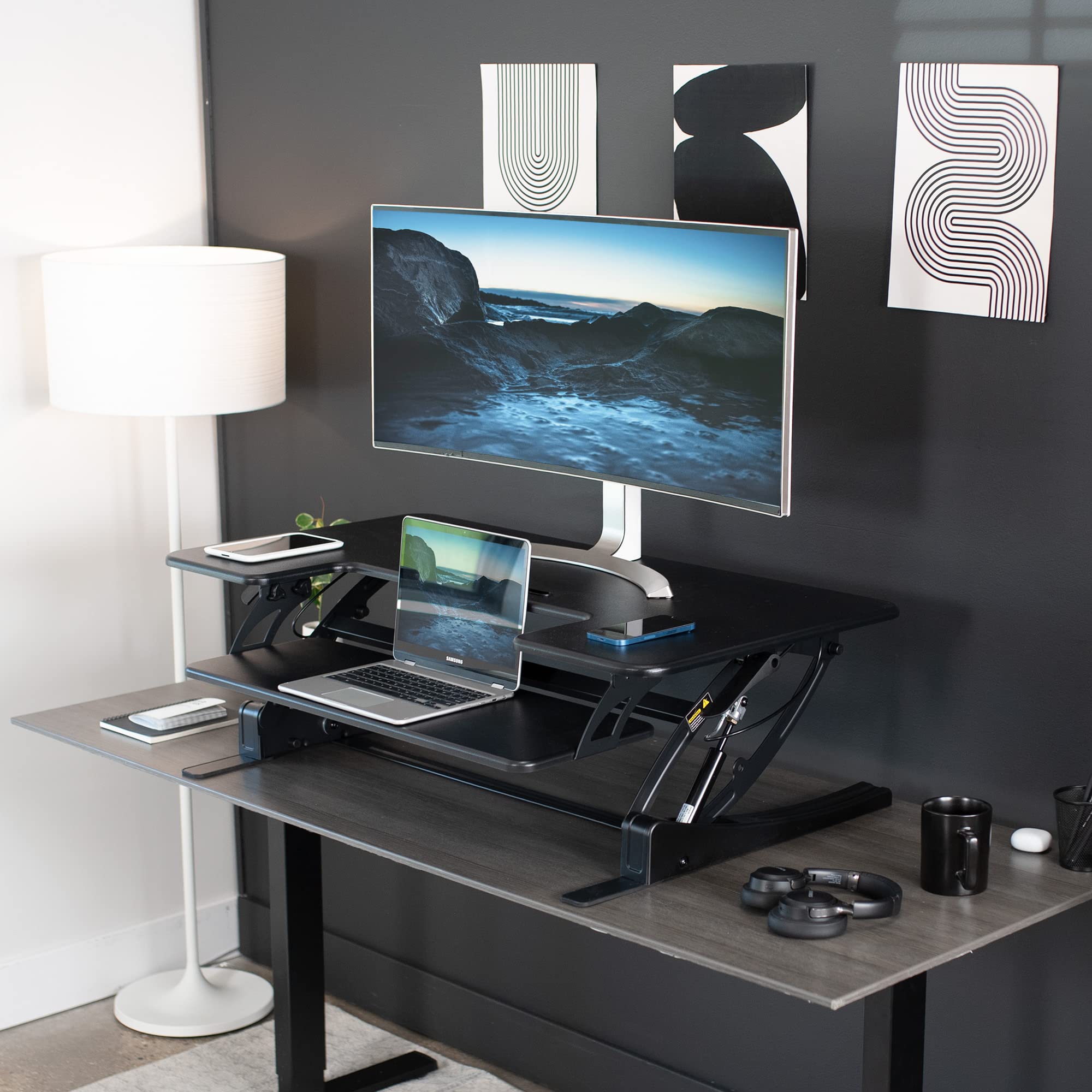 VIVO V Series 42 Inch Height Adjustable Standing Desk Converter - Quick Sit to Stand Dual Monitor Riser Workstation, Black (DESK-V000VL) - Perfect for Home Office, Gaming Setup & Ergonomic Workspace