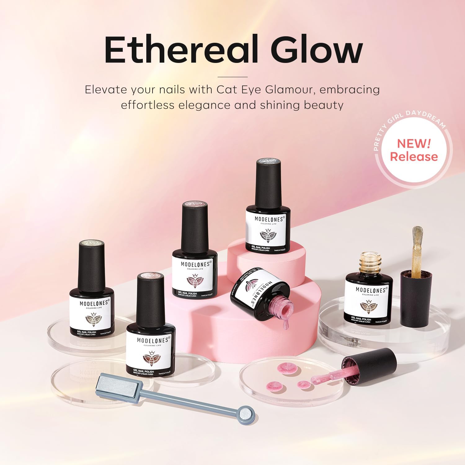 Modelones Cat Eye Gel Nail Polish Set - 6 Holographic Glitter Colors with Magnet, Sparkle Galaxy Series (Nude Pink) - Soak Off LED Gel Polish Kit for Nail Art, Manicure Salon & DIY Gifts - Perfect for Parties, Weddings, and Special Occasions