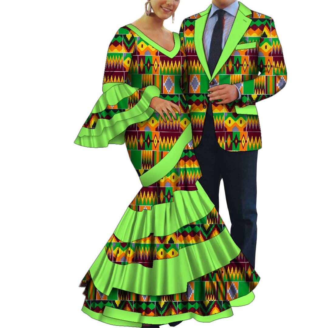 2pcs African Print Couple Dresses for Women & Men - Matching Outfits for Wedding, Party, Date Night & Special Occasions - 24fs1427 L
