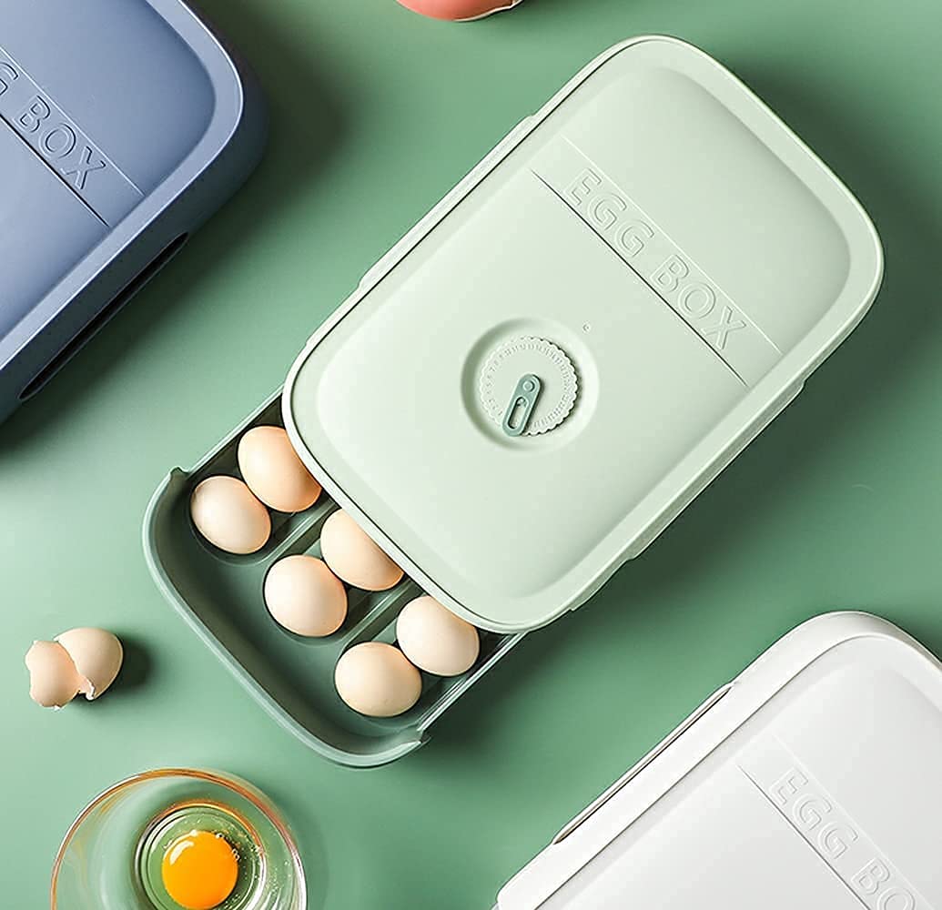 Tgopit 12-Capacity Egg Storage Container with Lid - Stackable Drawer Design Refrigerator Egg Holder for Freshness - Household Food Storage Organizer for Kitchen & Fridge (Green) | Perfect for Farm Fresh Eggs, Meal Prep & Space Saving