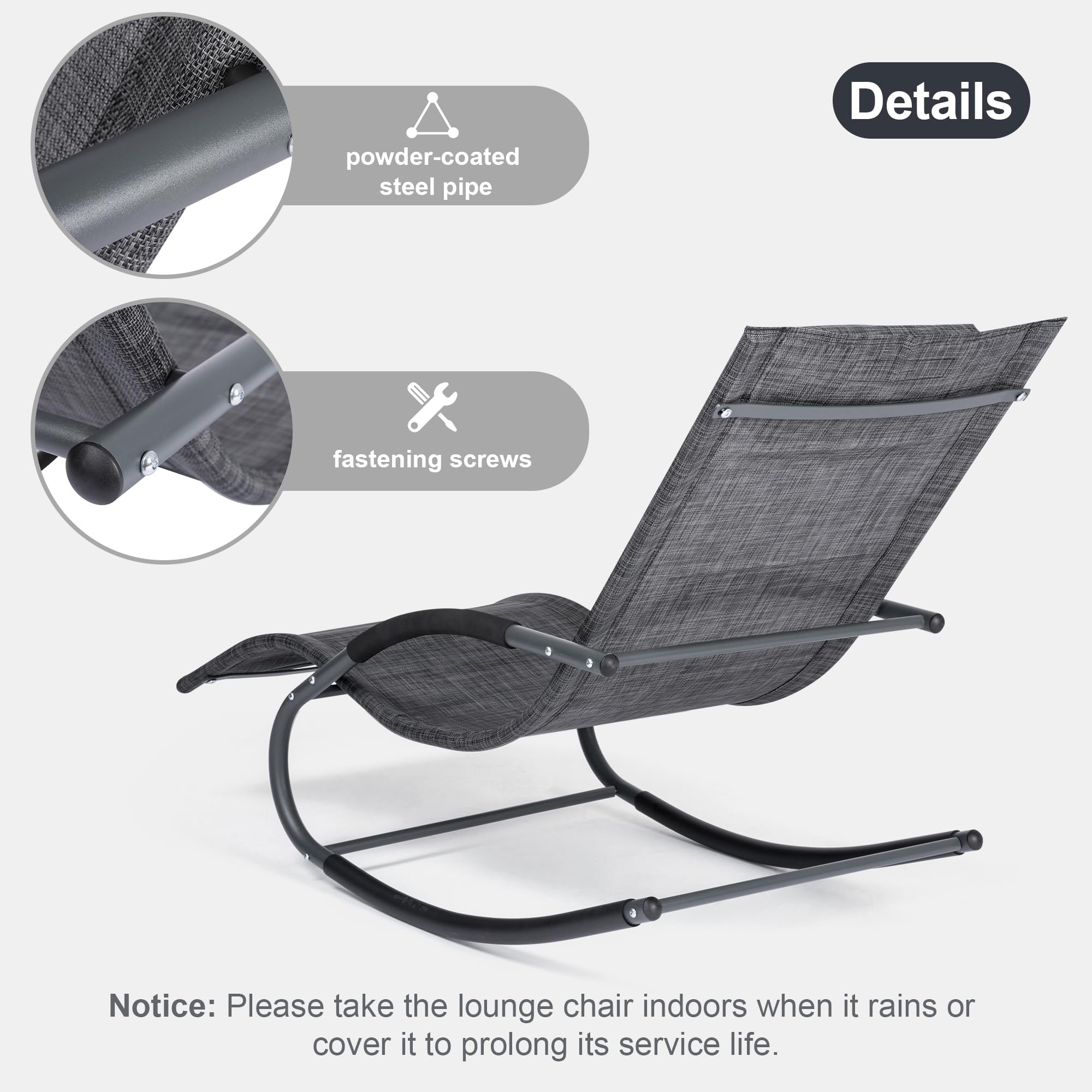 Premium Outdoor Lounge Chairs with Removable Cushions - Set of 2 Dark Grey Poolside Chaise Lounges - Perfect for Backyard, Patio, Beach & Pool Relaxation