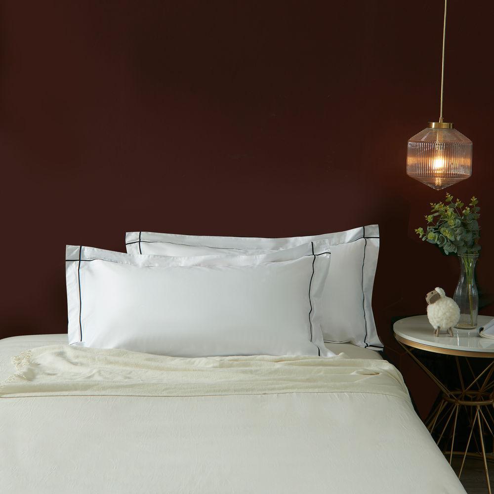 Prestigio™ Black Check Embroidery King Size Pillow Sham - Luxury Hotel Style Bedding for Master Bedroom Decor