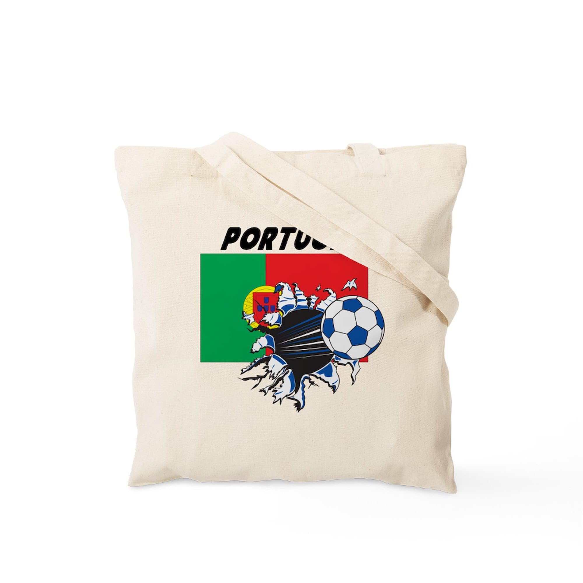 Portugal Soccer Tote Bag - Natural Canvas Reusable Grocery Shopping Bag for Fans, Sports Games & Beach Outings