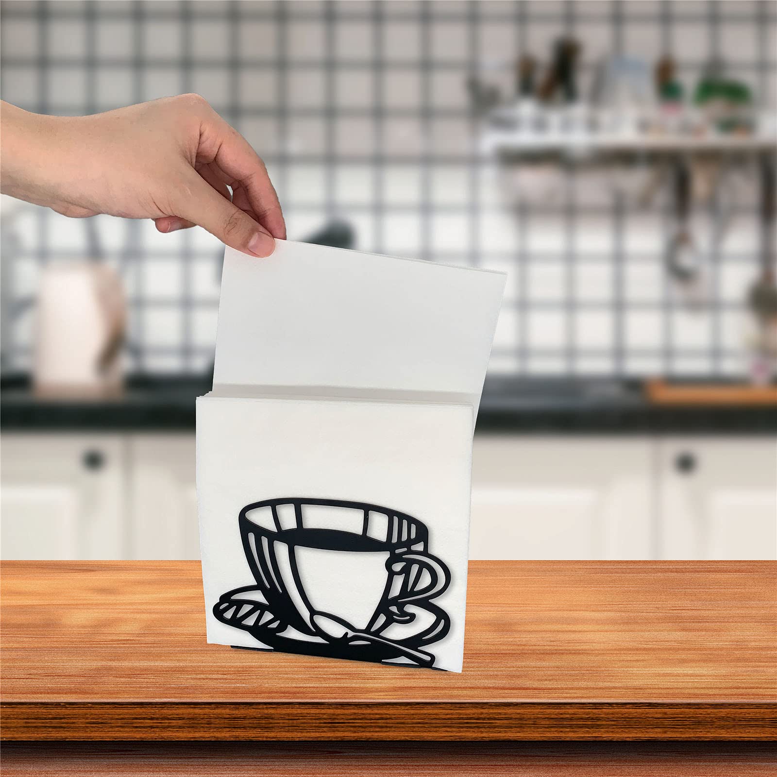 2-Pack Black Farmhouse Napkin Holders for Table - Stainless Steel Paper Napkin Dispenser with Coffee Cup Design - Perfect for Kitchen, Dining Room, and Cocktail Party Decor