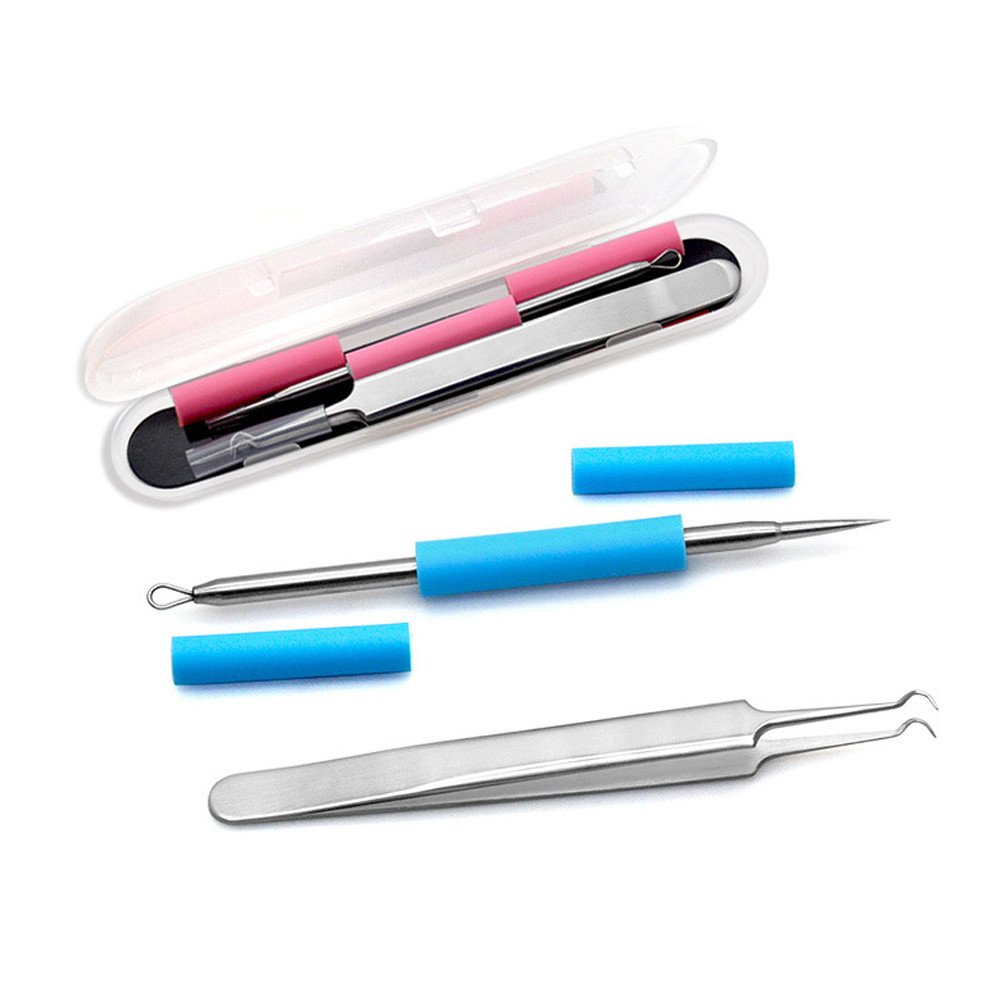 Professional Stainless Steel Blackhead & Pimple Extractor Tool - Acne Blemish Remover Needle for Facial Skin Care - Perfect for Home Spa & Dermatologist Use (Blue)