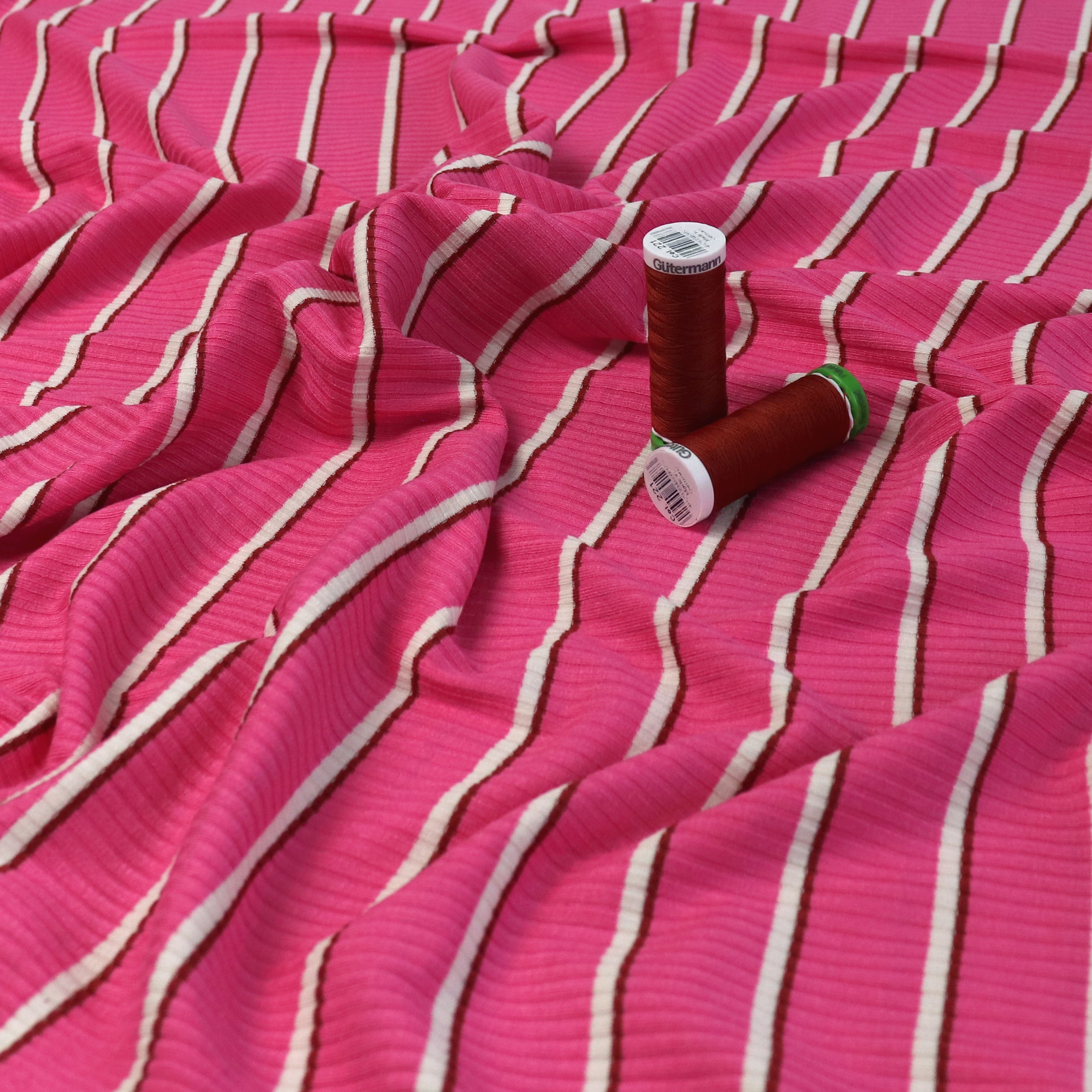 Soft Viscose Blend Ribbed Jersey Top - Yarn Dyed Stripe Pink Women's T-Shirt for Casual Wear & Summer Outfits