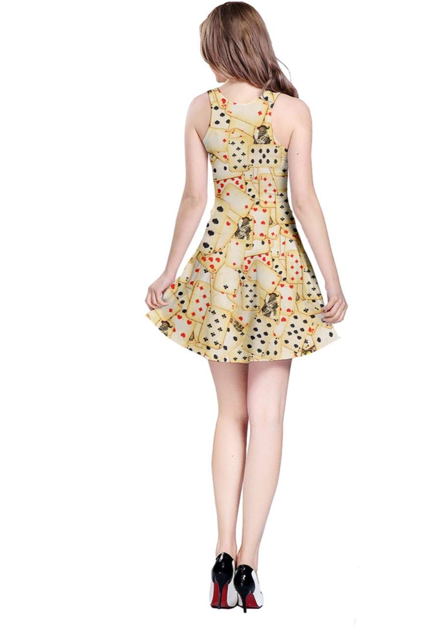 CowCow Women's Dark Poker Playing Cards Print Queen Flame Hell Fire Seamless Sleevele ss Dress - XS to 5XL - Perfect for Casino Nights, Halloween Costumes & Gothic Fashion