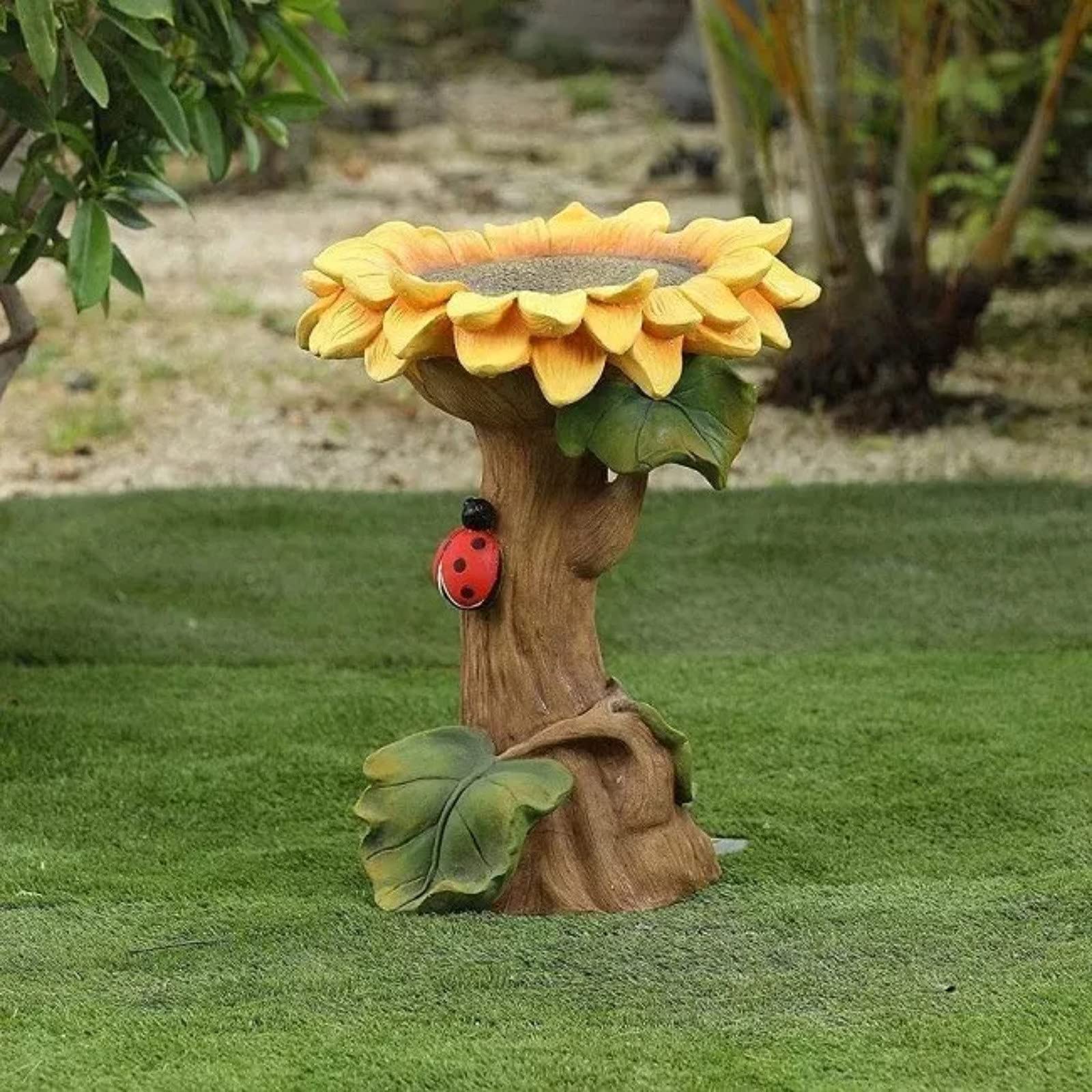 Sunflower Bird Bath for Outdoor Decor - Handmade Polyresin Pedestal Bird Feeder for Garden, Backyard & Home | Perfect Gift for Bird Lovers & Garden Decor