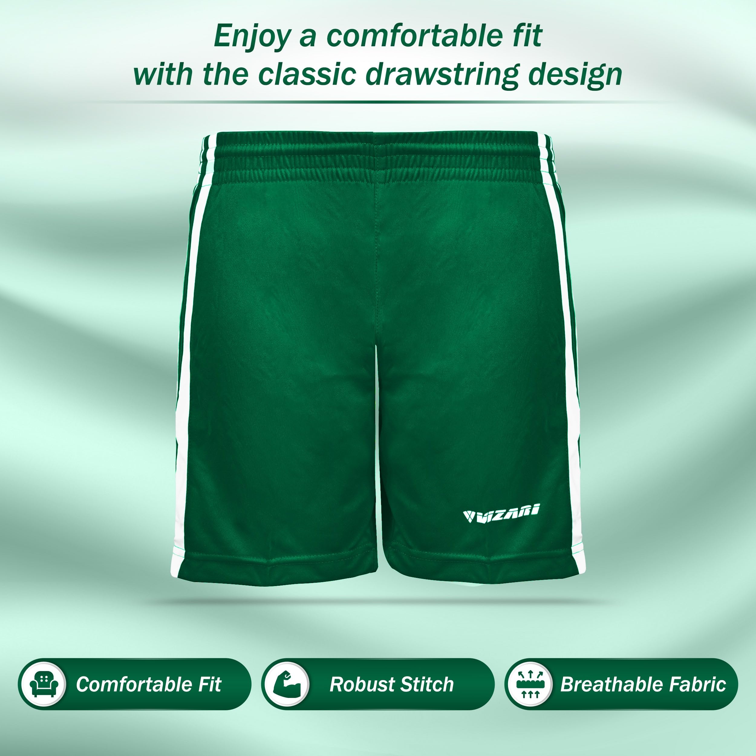 Vizari Men's & Women's Athletic Shorts - Lightweight Breathable Polyester Soccer Shorts for Gym, Running, Workout & Sports | Comfortable Training Shorts for Soccer Players, Athletes & Fitness Enthusiasts
