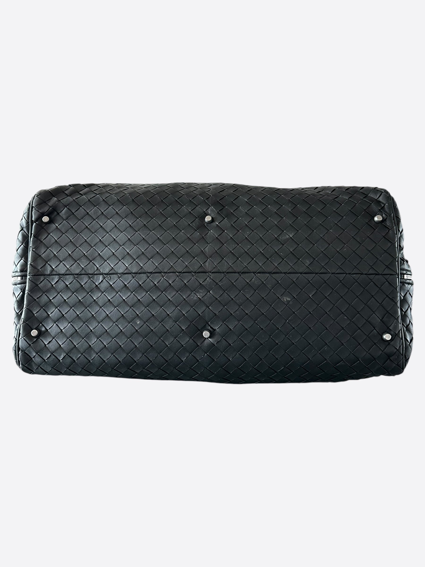 Bottega Veneta Black Large Duffle Bag for Travel, Gym & Weekend Getaways - Premium Leather Carryall Luggage for Men & Women