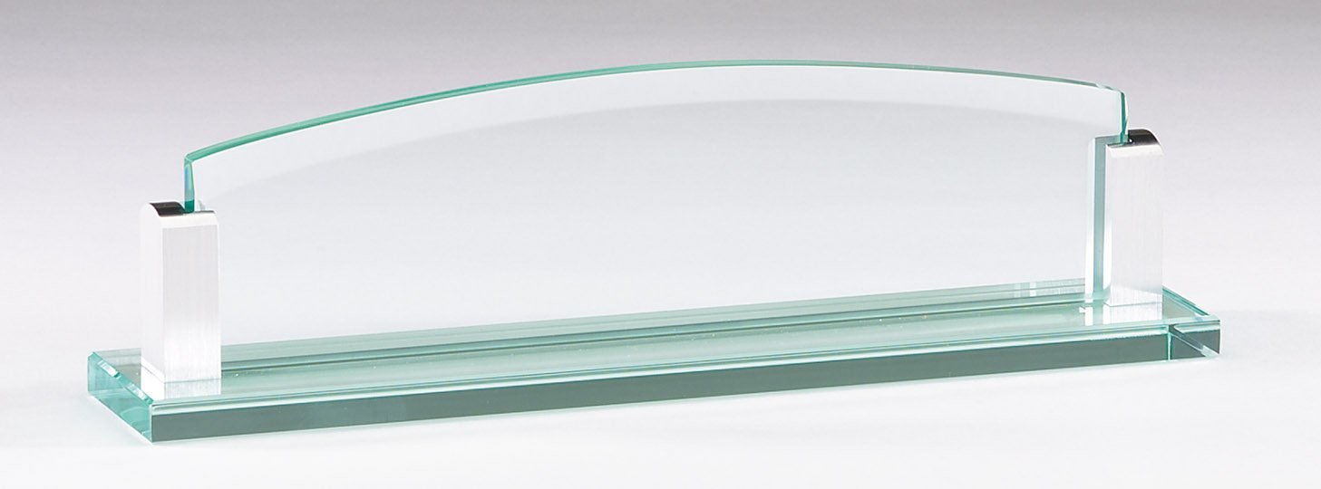 Glass Nameplate with Aluminum Corners for Office Desk