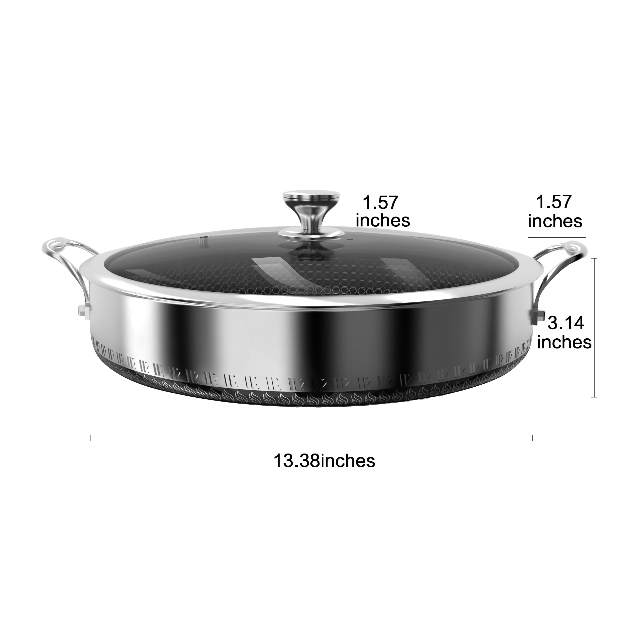 Premium 316L Stainless Steel 8QT Hexagonal Nonstick Frying Pan with Lid - PFOA Free, Dishwasher & Oven Safe - Ergonomic Dual Handles for Easy Cooking - Perfect for Stir-Frying, Sautéing & Family Meals