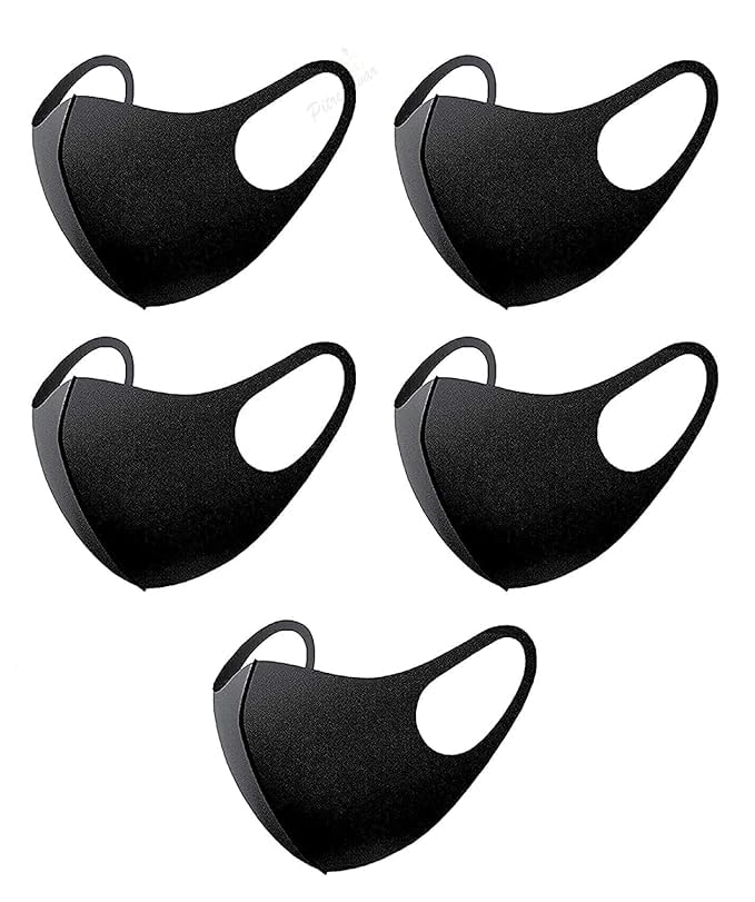 PITRESHWAR® Black Face Mask with Elastic Ear Loops - Reusable, Breathable & Comfortable for Daily Use, Travel, and Outdoor Activities