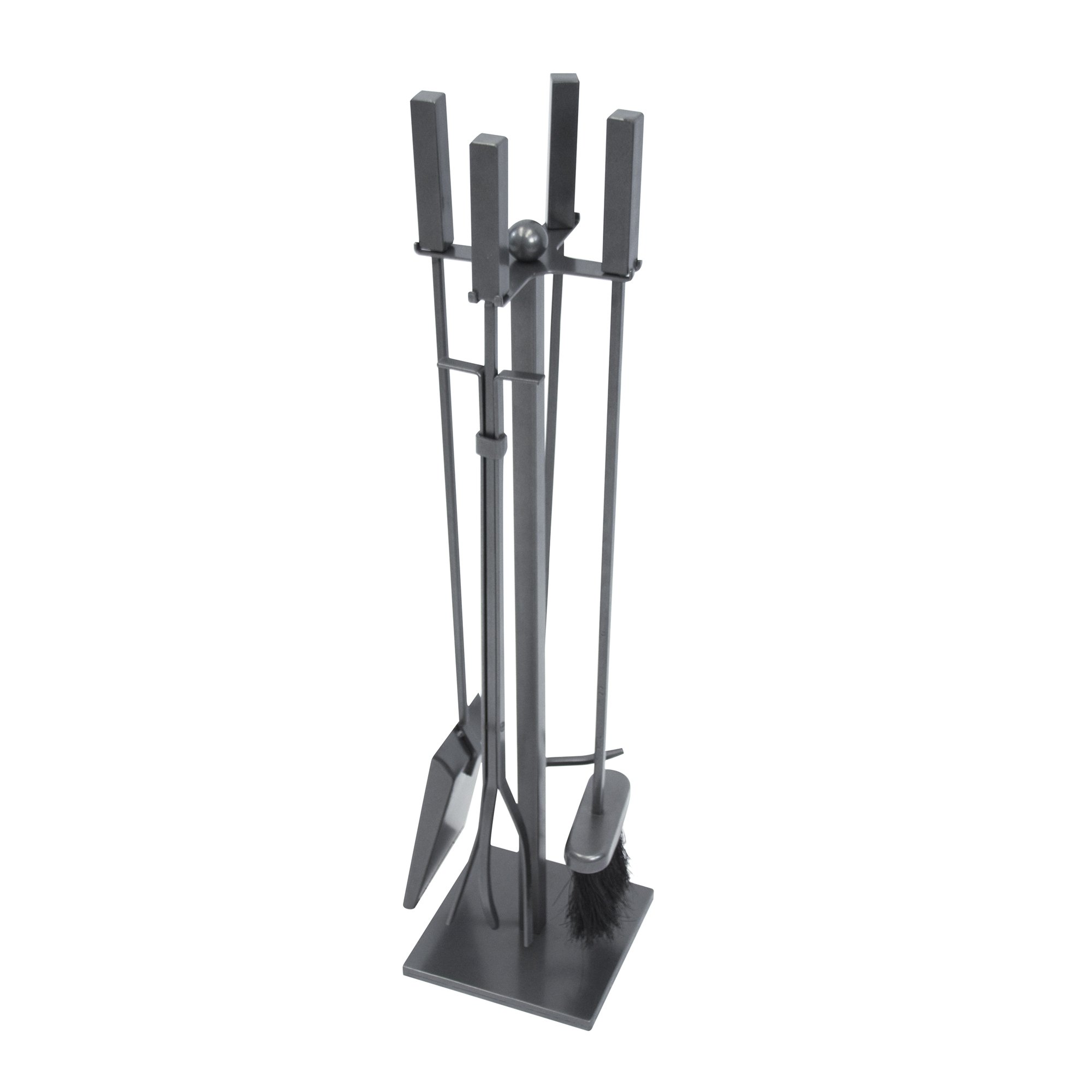 Pleasant Hearth Atticus 4-Piece Fireplace Tool Set with Stand - Heavy Duty Steel Fireplace Accessories for Wood Burning Stoves & Fire Pits - Perfect for Indoor/Outdoor Fireplace Maintenance & Decoration