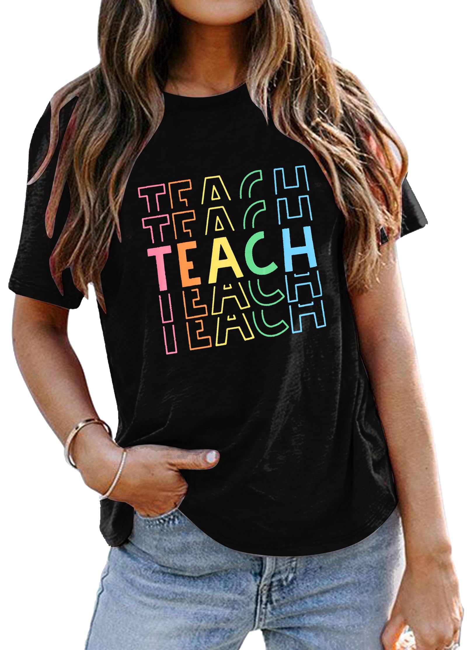 Funny Teacher Shirts for Women - Back to School & Kindergarten Teaching Life T-Shirts - Appreciation Gifts for Educators - Casual Crew Neck Tops for Classroom & Teacher Appreciation Week