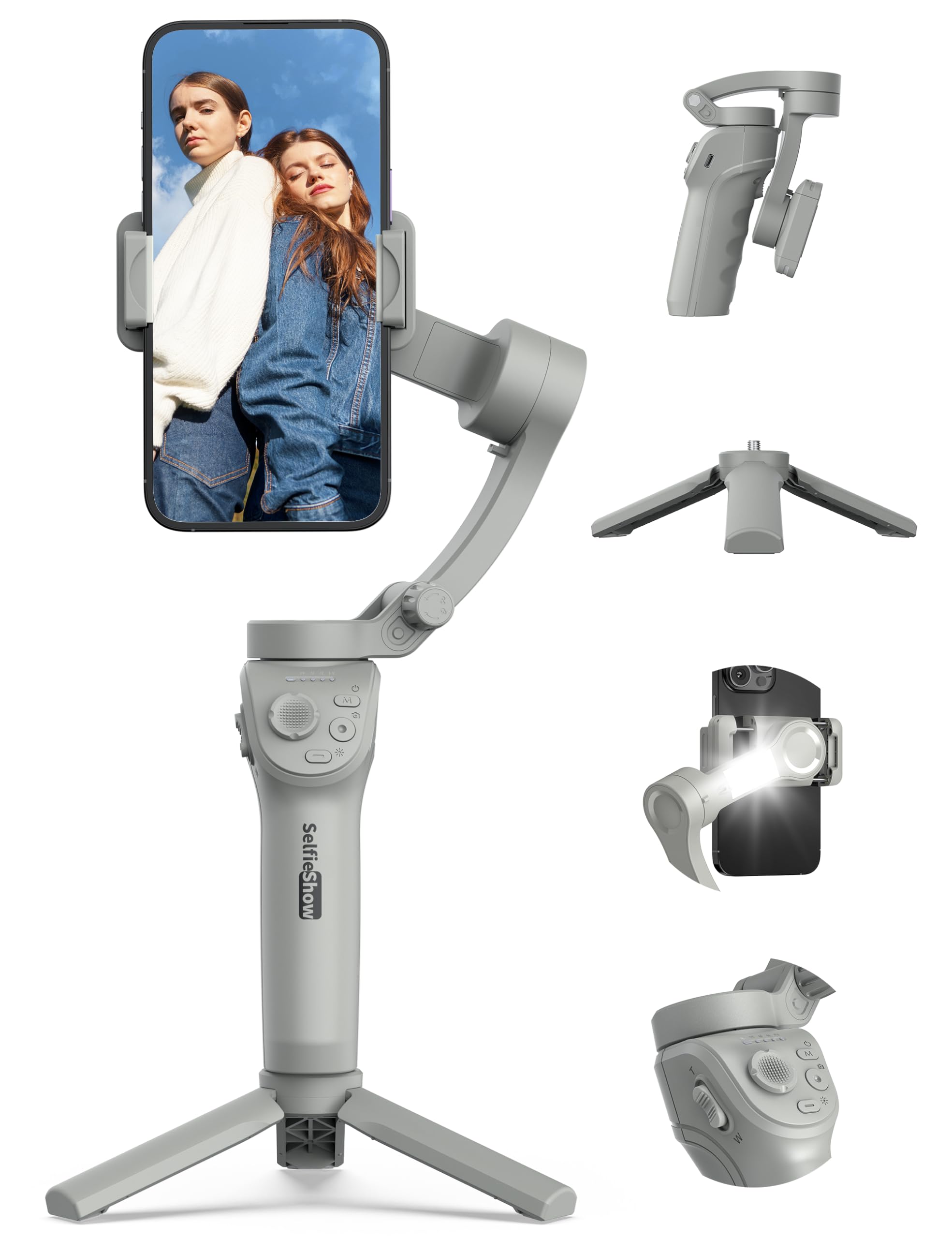 3-Axis Smartphone Gimbal Stabilizer with Face/Object Tracking - Portable Foldable Vlogging Stabilizer for iPhone 15/14/13/12 & Android - Perfect for YouTube, TikTok, Live Streaming & Travel Videos