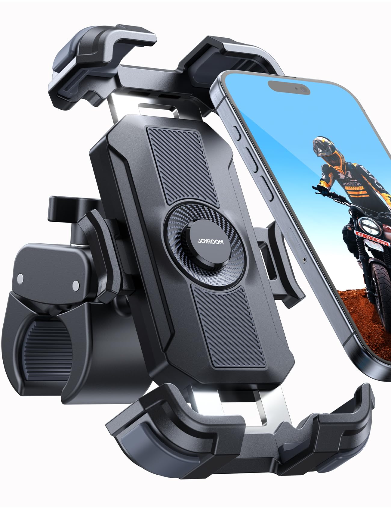 JOYROOM Universal Bike Phone Holder - Heavy Duty Metal Motorcycle Phone Mount for iPhone 15 Pro Max, Samsung S24, All 4.7-7