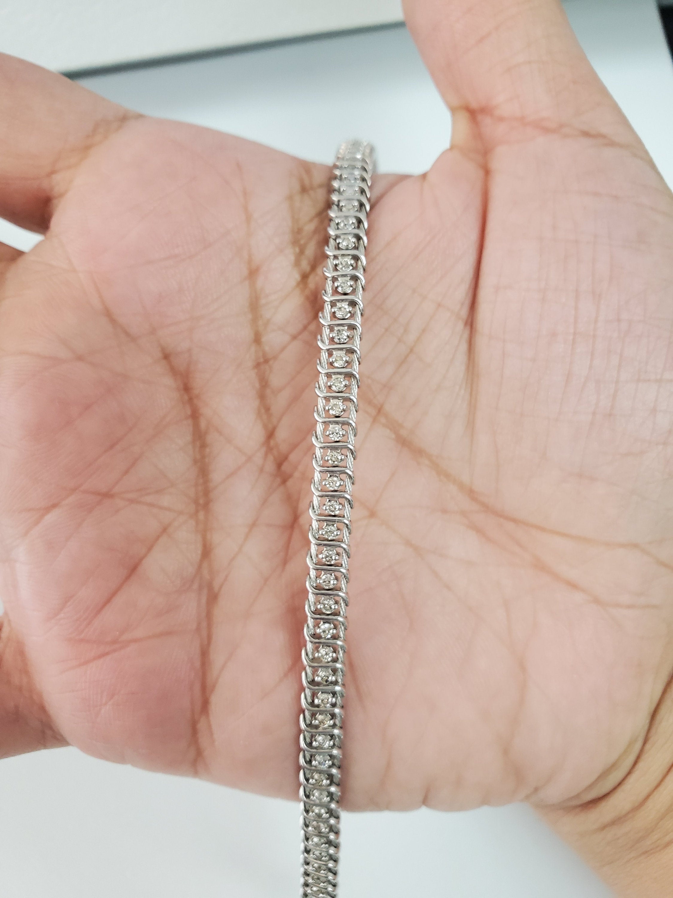 1 Carat Diamond Tennis Bracelet in 14K White Gold - Elegant Wire Style for Women, Perfect for Weddings, Anniversaries & Special Occasions