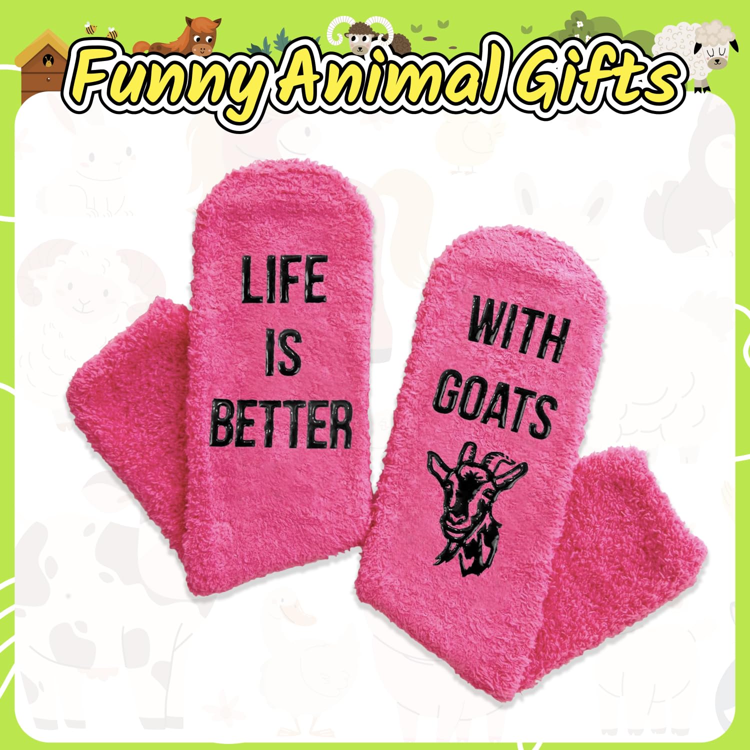 HappyPop Women's Fuzzy Pink Goat Socks - Cozy Winter Warm Socks for Goat Lovers - Perfect Gift for Christmas, Birthday & Animal Lovers - Ideal for Home, Office & Outdoor Activities