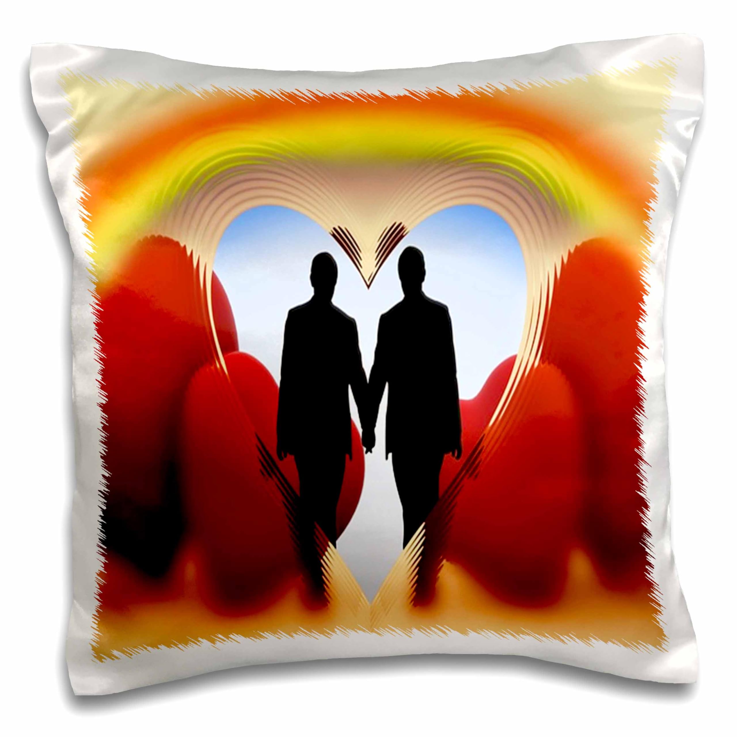 3D Rose Print Gay Couple Pillow Case with Rainbow & Hearts - 16x16 Inches - Decorative Throw Pillow Cover for LGBTQ Pride, Bedroom Decor, Sofa Cushion, Wedding Gift