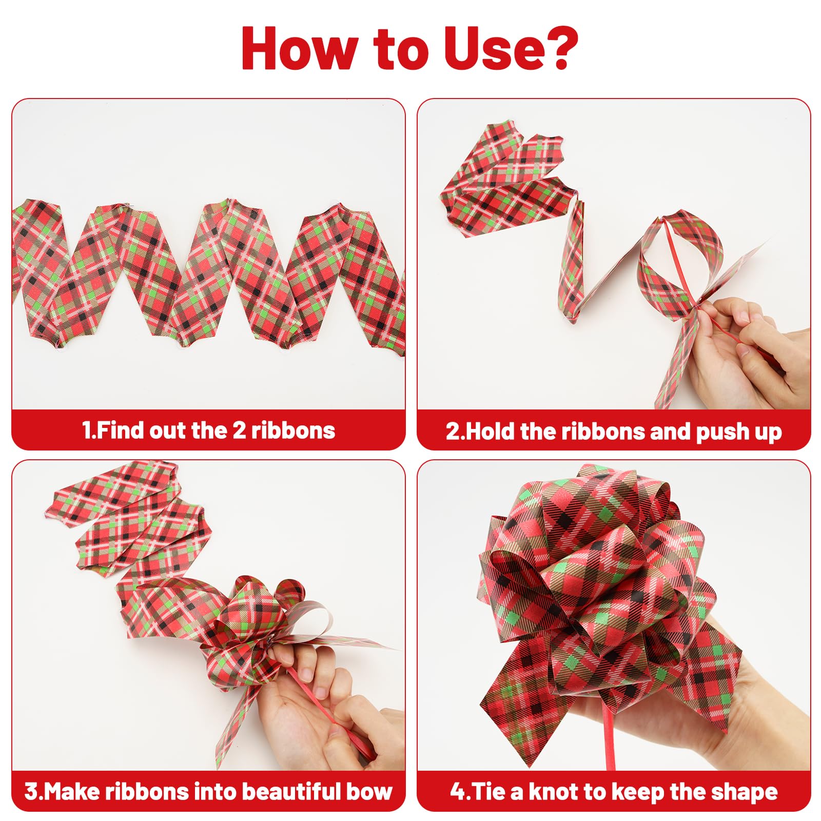 KINGLAKE 24PCS Christmas Pull Bows - 5 Inch Gift Wrapping Bows for Presents & Decor