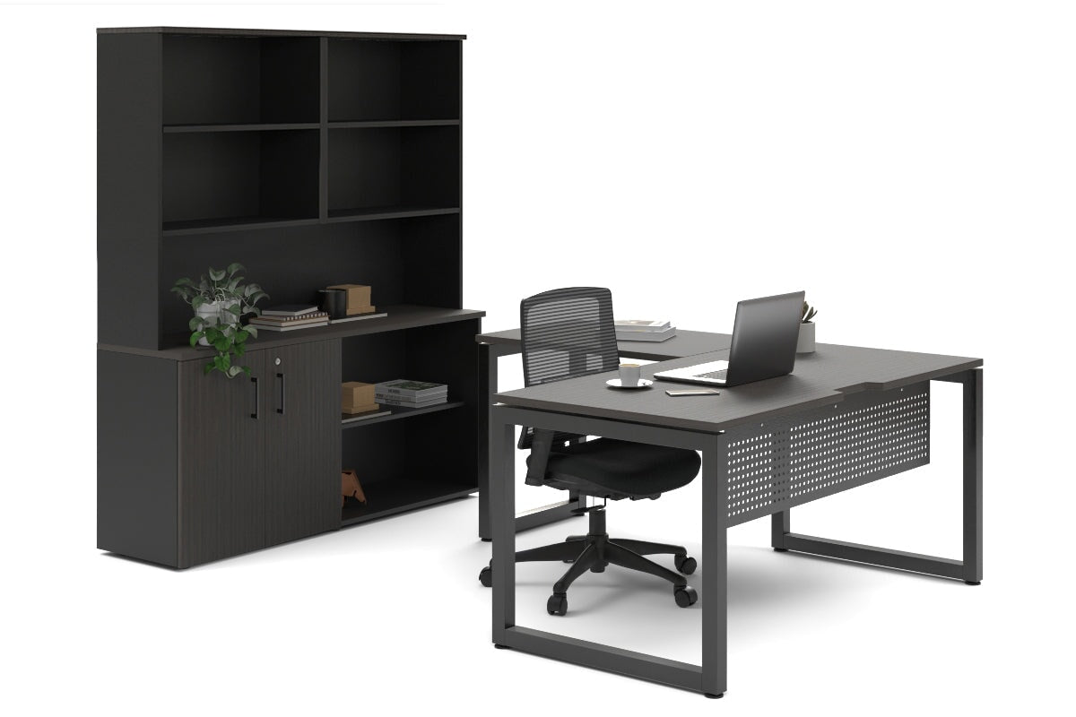 Premium L-Shaped Quadro Loop Legs Executive Desk - Black Metal Legs [1800L x 1800W with Cable Management Scallop] - Perfect for Home Office, Corporate Workspace & Modern Workstations