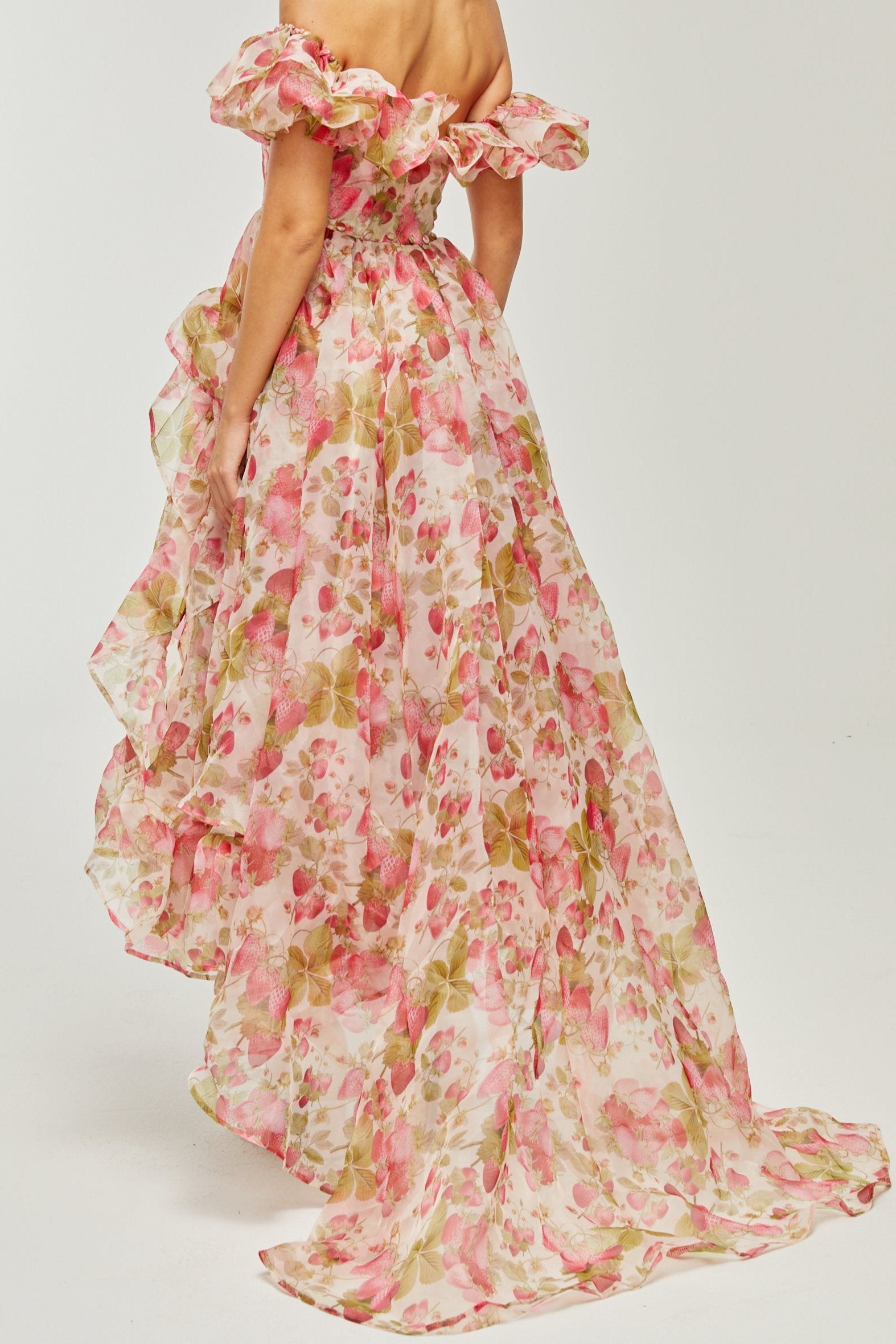 Geneviève Floral Print Ruffled Maxi Dress - Elegant Summer Beach Dress for Women, Perfect for Vacations, Weddings & Outdoor Parties