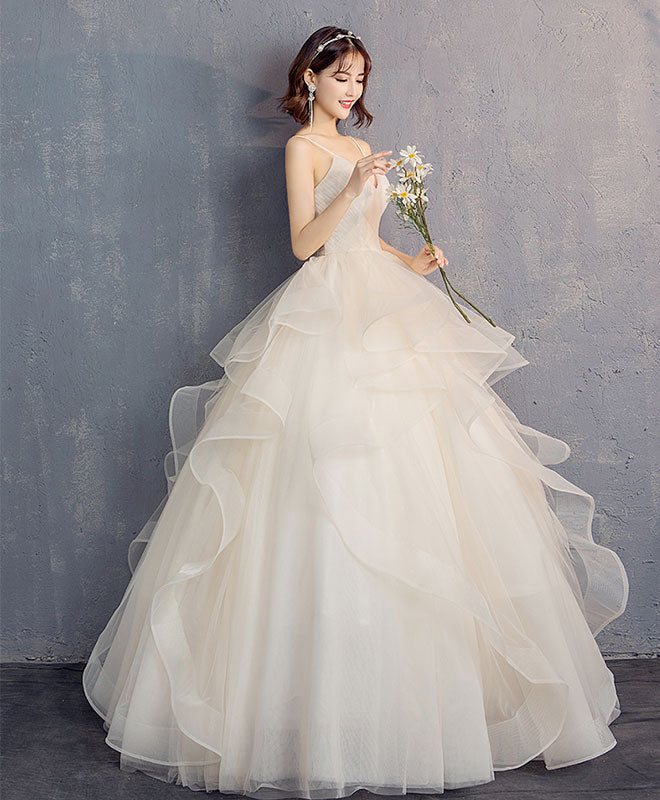 Elegant Light Champagne Tulle Long Prom Dress & Evening Gown - Perfect for Homecoming, Formal Dances, Weddings and Special Occasions