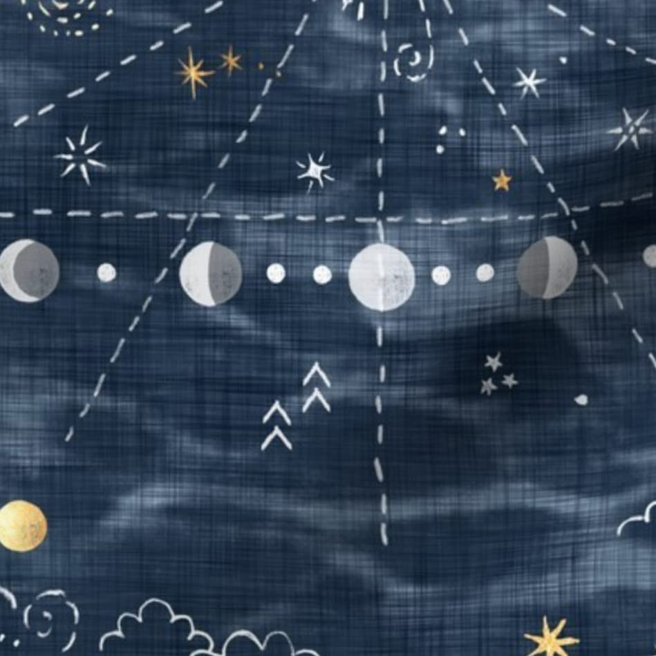 Stargazer Astronomy Constellation Planets Moon Stars Clouds Shibori Printed Velvet Upholstery Fabric - Fat Quarter for Home Decor, Apparel & DIY Projects | Perfect for Curtains, Pillows, Quilting & Fashion Design
