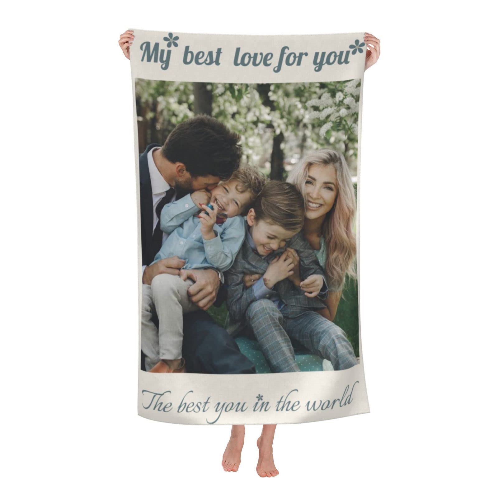Custom Personalized Photo Beach Towels with Text - Oversized 32x52 Inch Bath Towels for Adults, Women & Men - Perfect Wedding, Birthday Gift Idea - Great for Beach, Pool, Spa & Home Decor
