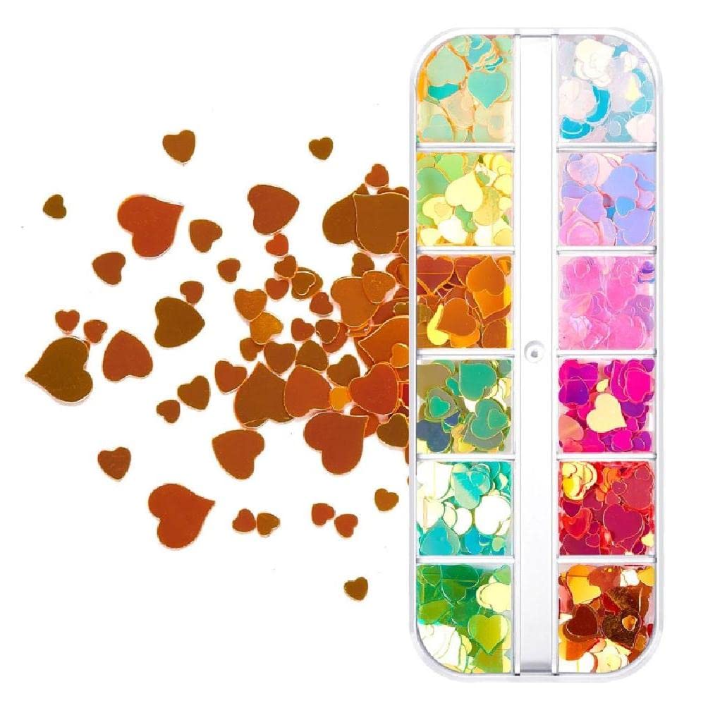 Holographic Heart Nail Sequins - Colorful Shimmering Nail Art Glitter Confetti for Women & Girls - Perfect for DIY Manicures, Nail Decoration & Party Looks