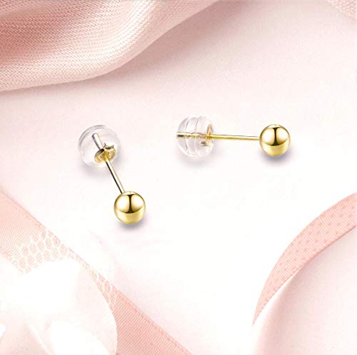 18K Yellow Gold Ball Stud Earrings for Women & Girls - Classic Gold Post Earrings for Everyday Wear, Gift Giving & Special Occasions