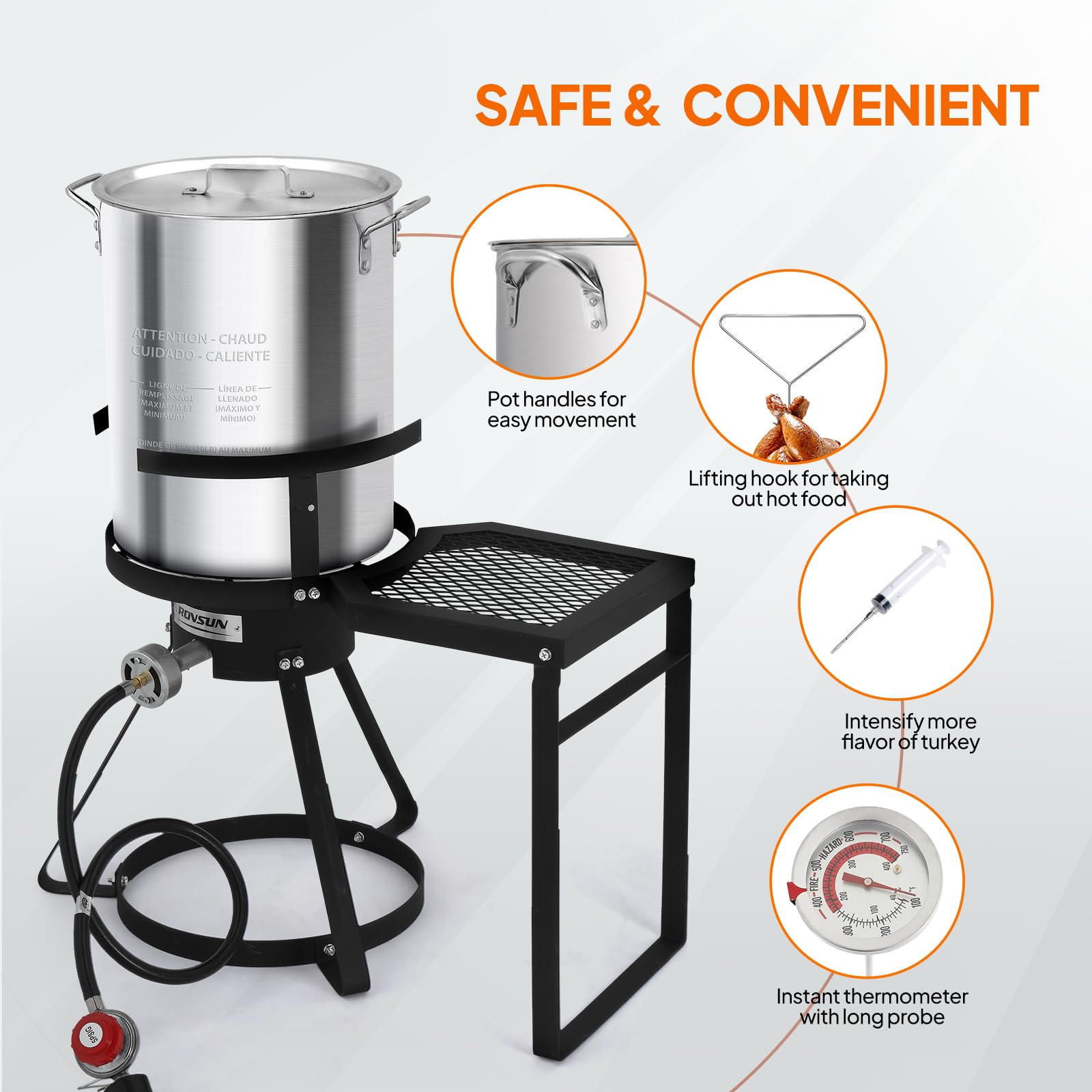 ROVSUN 30QT Turkey Fryer & 10QT Fish Fryer Kit - 55000BTU Propane Outdoor Deep Fryer with Shelf, Aluminum Seafood Boiler Steamer - Includes Baskets, Thermometer, Marinade Injector, Turkey Rack & Lifter - Perfect for Outdoor Cooking, Backyard Parties, and Holiday Turkey Frying
