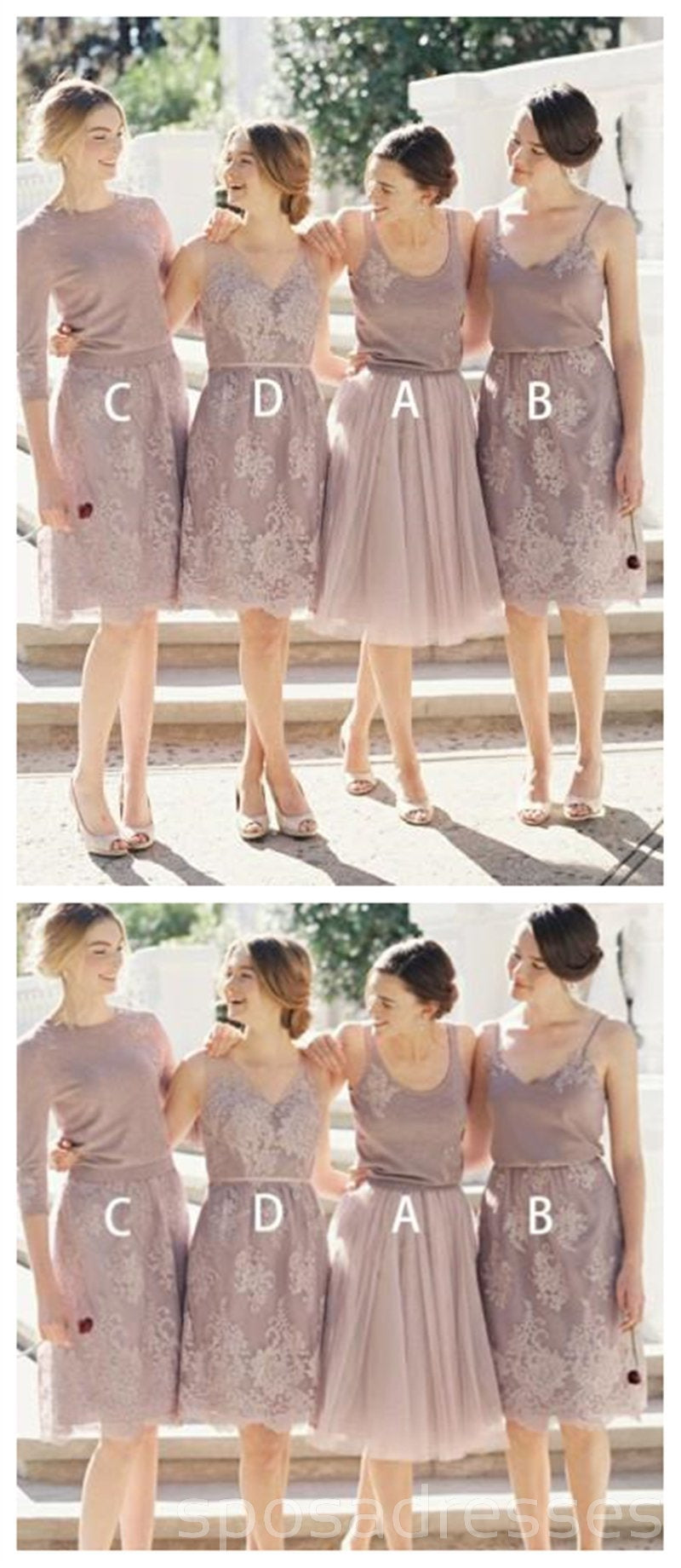 Custom Mismatched Short Lace Bridesmaid Dresses - WG265 | Affordable Wedding Party Attire for Beach, Garden & Formal Events