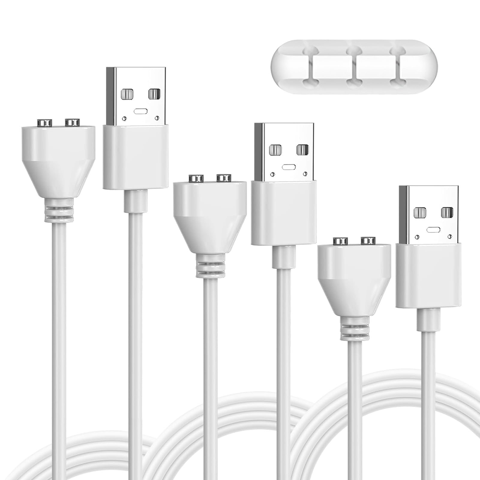 3-Pack Magnetic USB Charger Cable Replacement - 7mm Dual Pin 0.8m Charging Cord with Data Cable Organizer | Compatible with Wireless Massagers, Vibrators & Magnetic Port Appliances | Perfect for Home, Office & Travel Charging