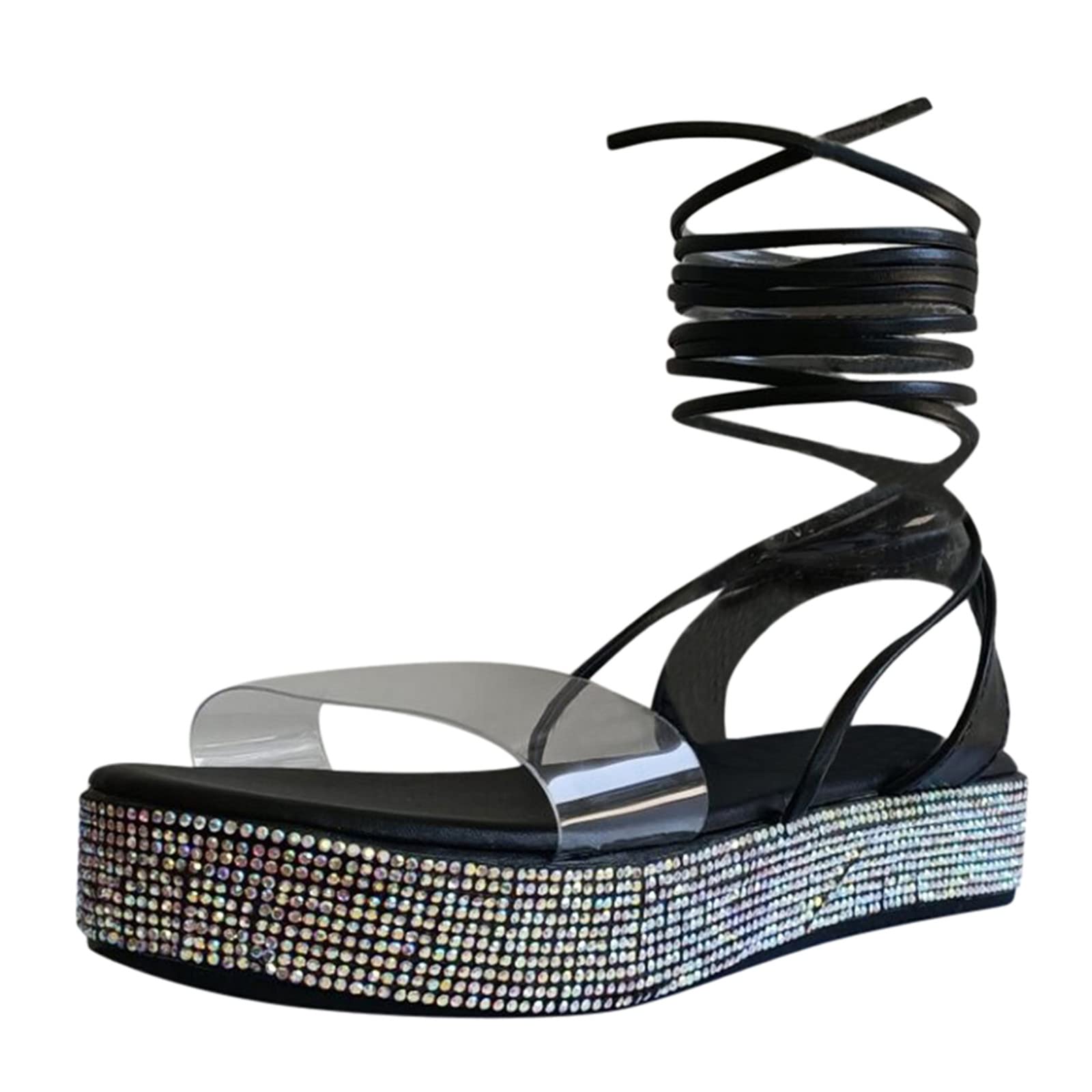 Women's Rhinestone Cross Strap Transparent PVC Platform Sandals - Fashionable Summer Party Shoes for Weddings, Beach & Night Out