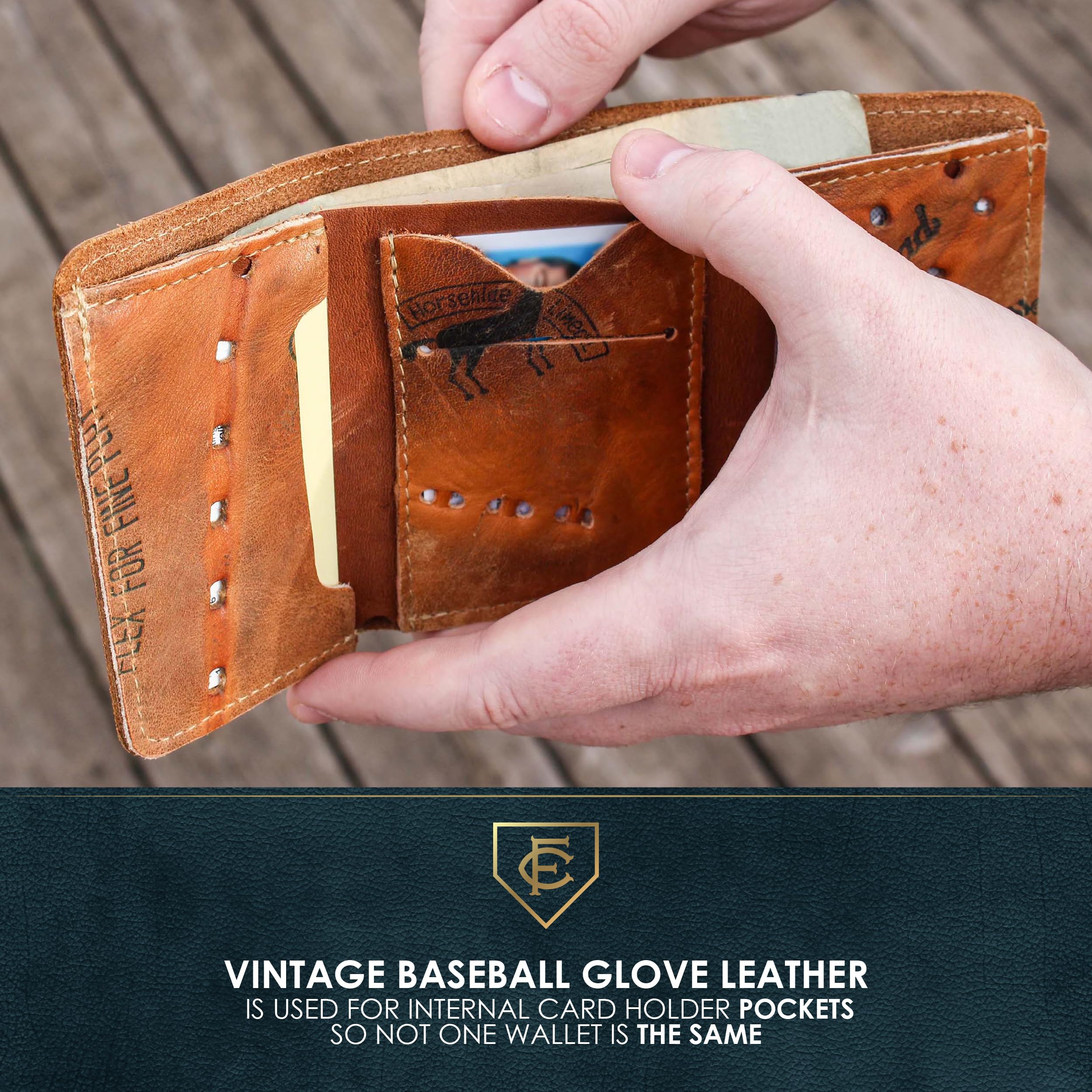 Vintage Leather Trifold Wallet for Men - Handcrafted from Genuine Baseball Gloves | RFID Blocking | Slim Bifold Design | Perfect for Everyday Carry & Travel | FC Goods