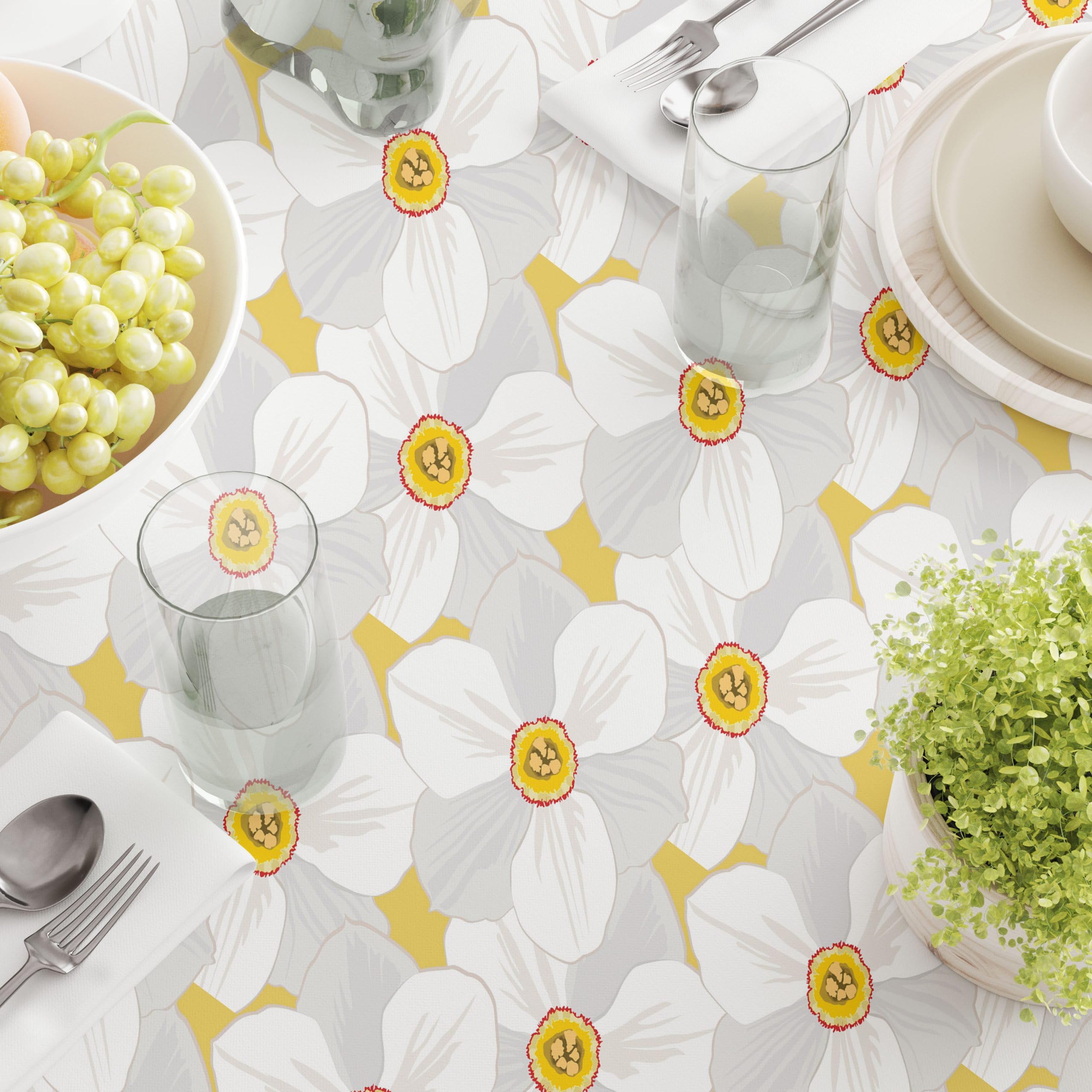 108 Inch Round Tablecloth - 100% Milliken Polyester Fabric with Large Petal Flowers Design - Machine Washable - Perfect for Dining Tables, Wedding Receptions & Outdoor Events