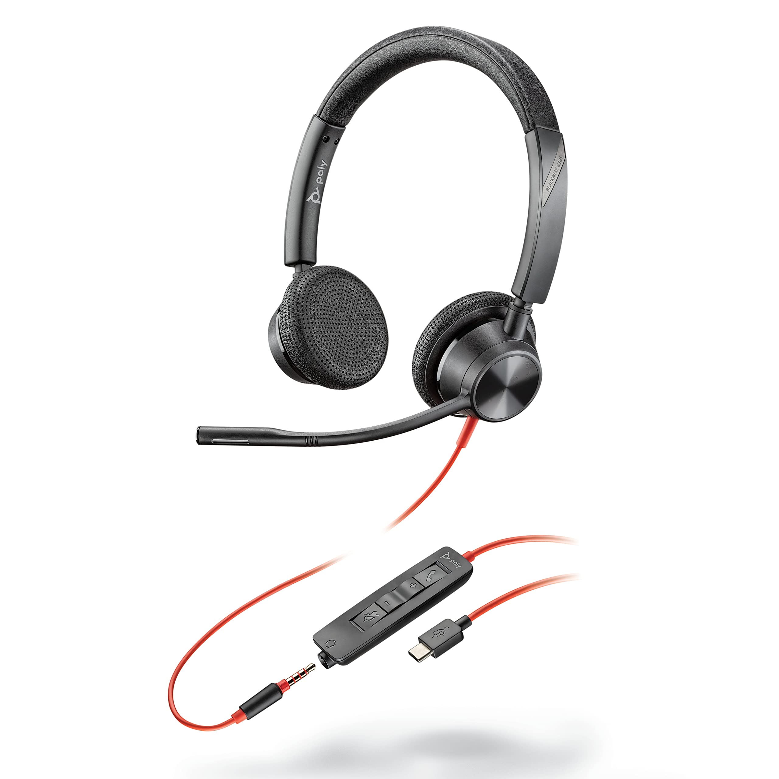 Poly Blackwire 3325 USB-C Wired Stereo Headset with Boom Mic - Noise Cancelling for PC, Mac, Mobile & Tablet - Compatible with Teams, Zoom, Skype - Perfect for Remote Work, Online Classes & Call Centers