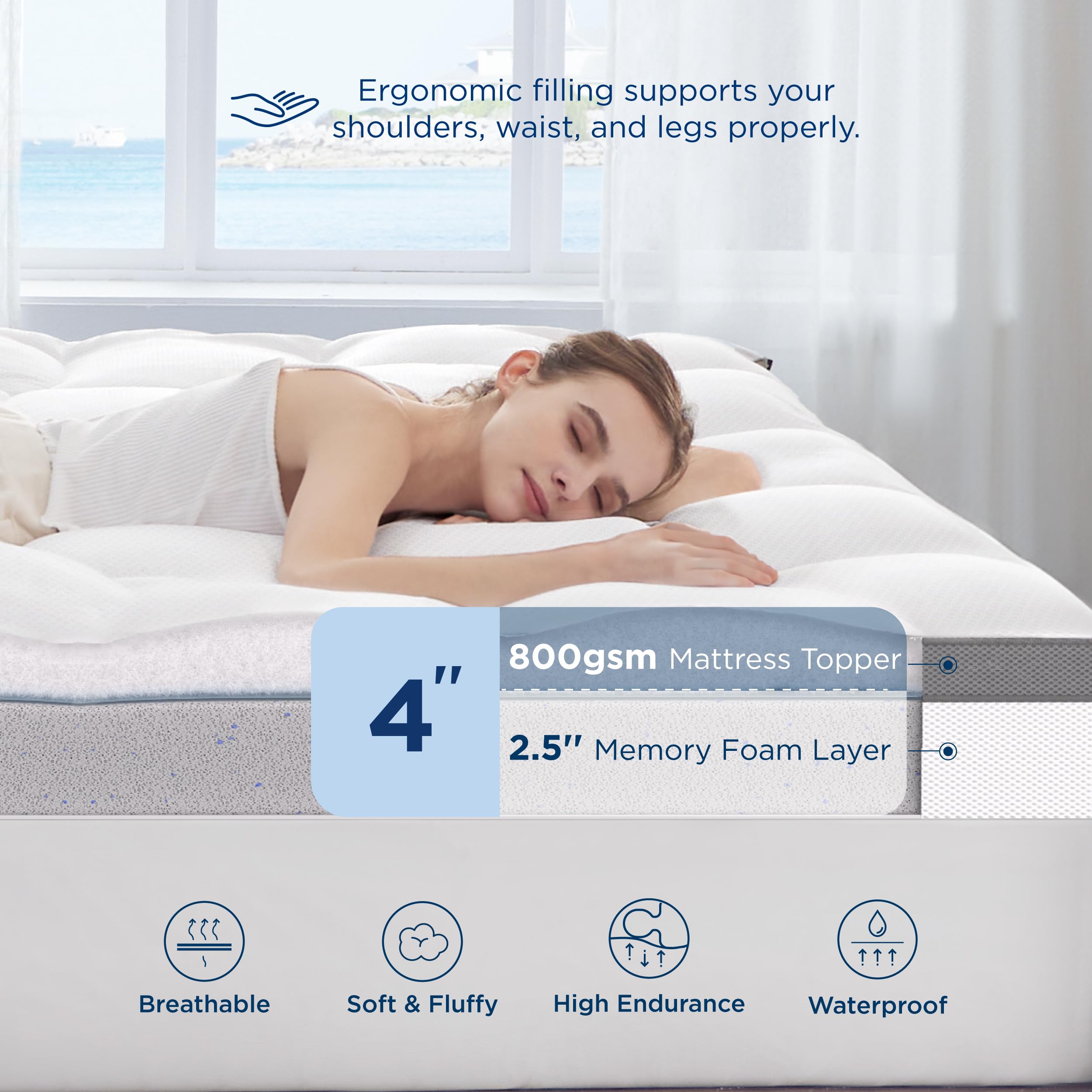 Bedsure 4 Inch King Size Memory Foam Mattress Topper - Dual Layer Cooling Gel Infused 2.5 Inch Memory Foam & 800 GSM Waterproof Pillow Top - Fits 8-21 Inch Deep Pocket Mattresses - Perfect for Hot Sleepers & Pressure Relief