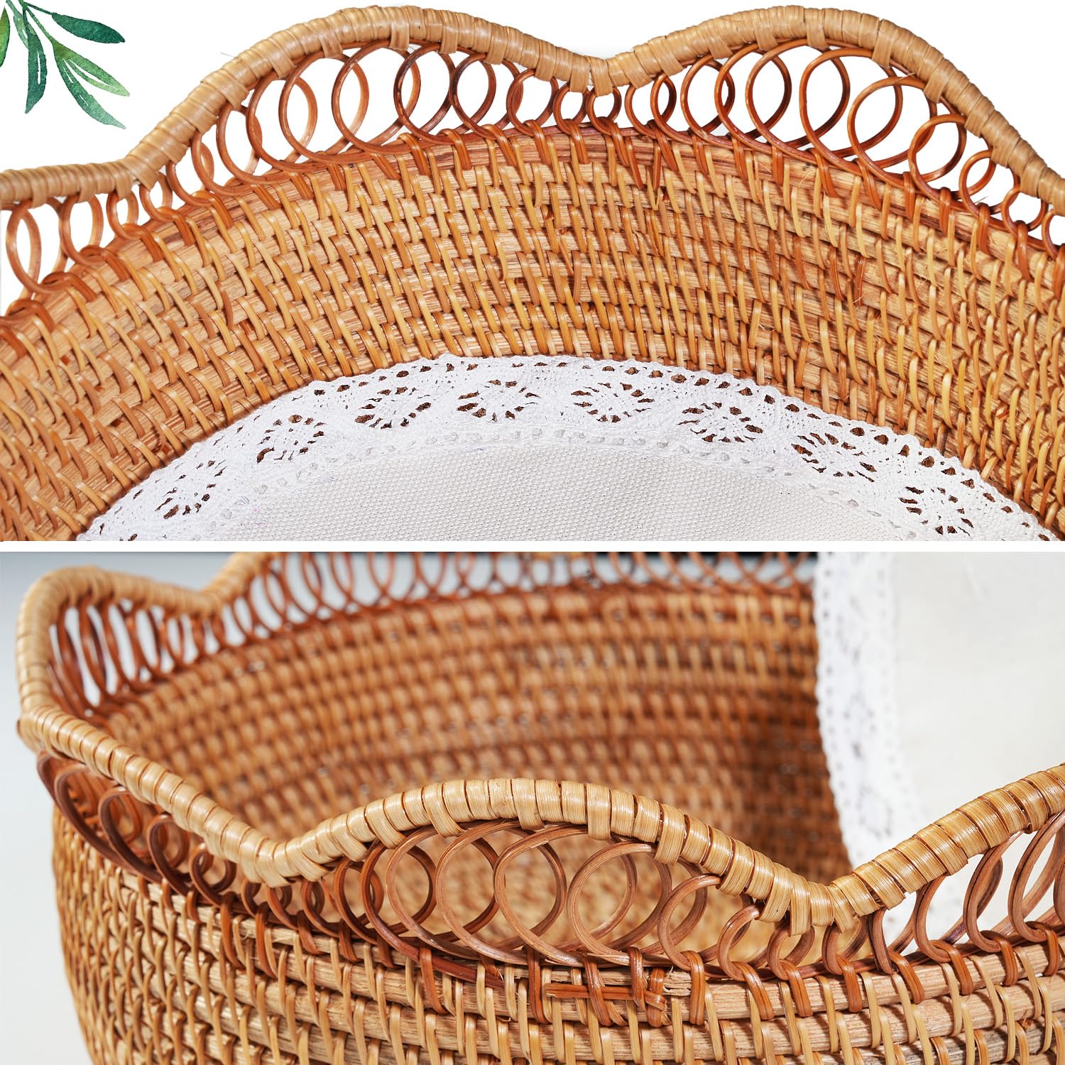 Round Rattan Wicker Bread Basket with Removable White Liner - 11