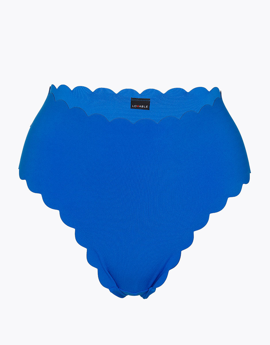 High Waist Bikini Bottom Scallop Edge Microfiber Electric Blue - Perfect for Beach Vacations, Pool Parties & Summer Getaways