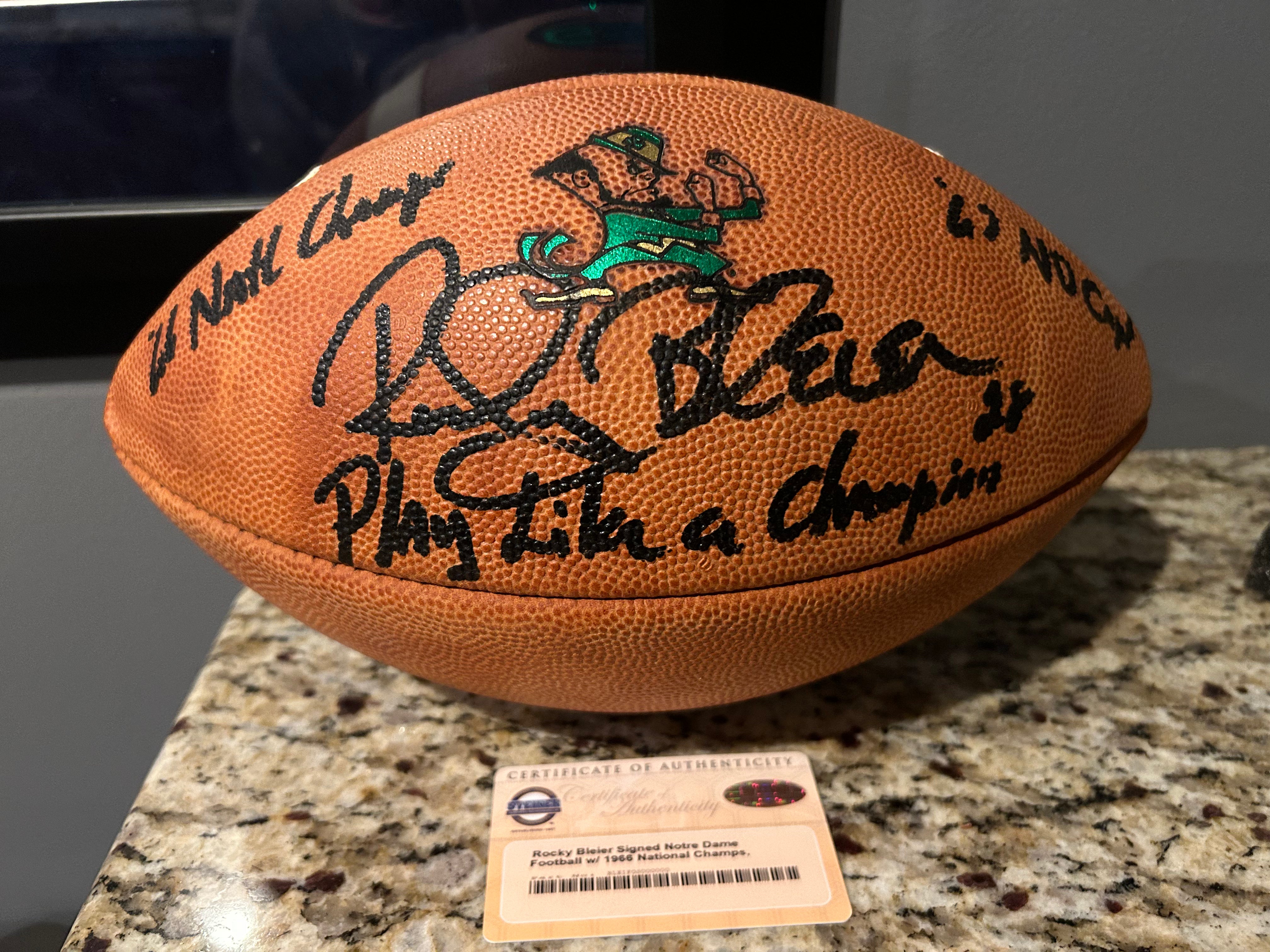 Rocky Bleier Autographed Notre Dame Game Model Wilson Football - Perfect for Collectors, Sports Memorabilia Fans, and Home Decor