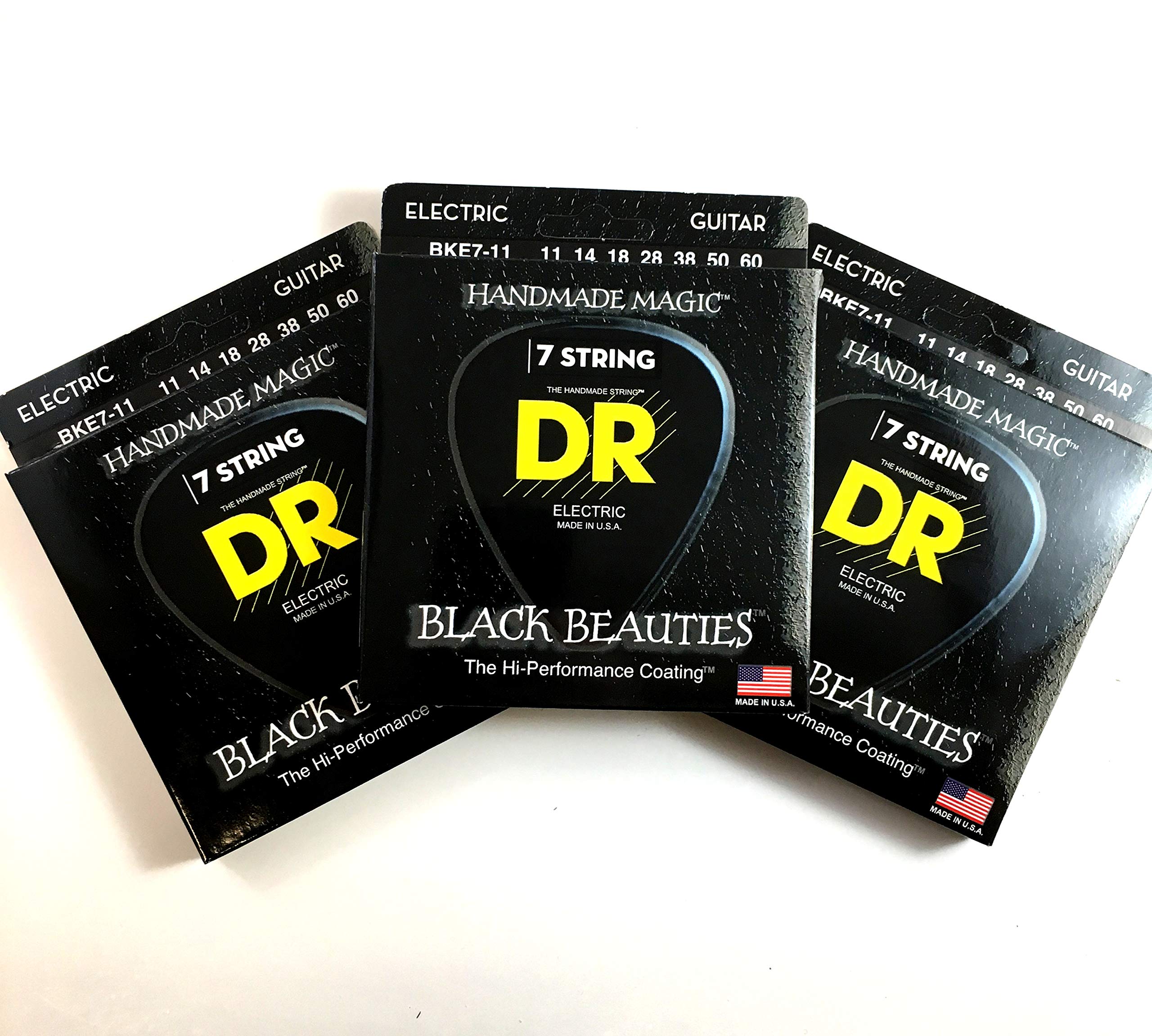 DR Guitar Strings K3 Black Beauties Coated 7-String Electric Guitar Strings (11-60 Gauge) 3-Pack - Perfect for Metal, Rock & Extended Range Playing