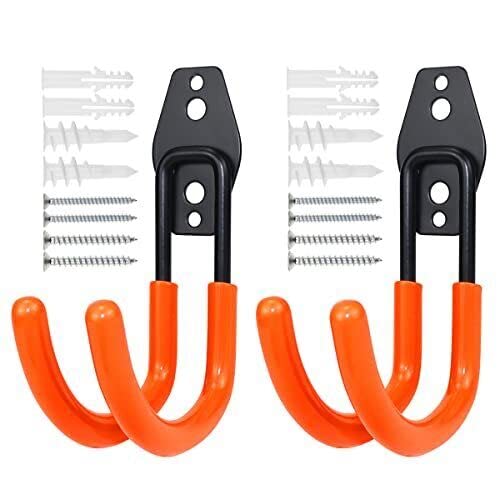 Heavy Duty Anti-Slip Garage Storage Hooks 2 Pack - Wall Mount Utility Hangers for Power Drills, Garden Tools, Hoses & Ladders - Small J 2.7 Inch - Perfect for Garage Organization & Tool Storage Solutions