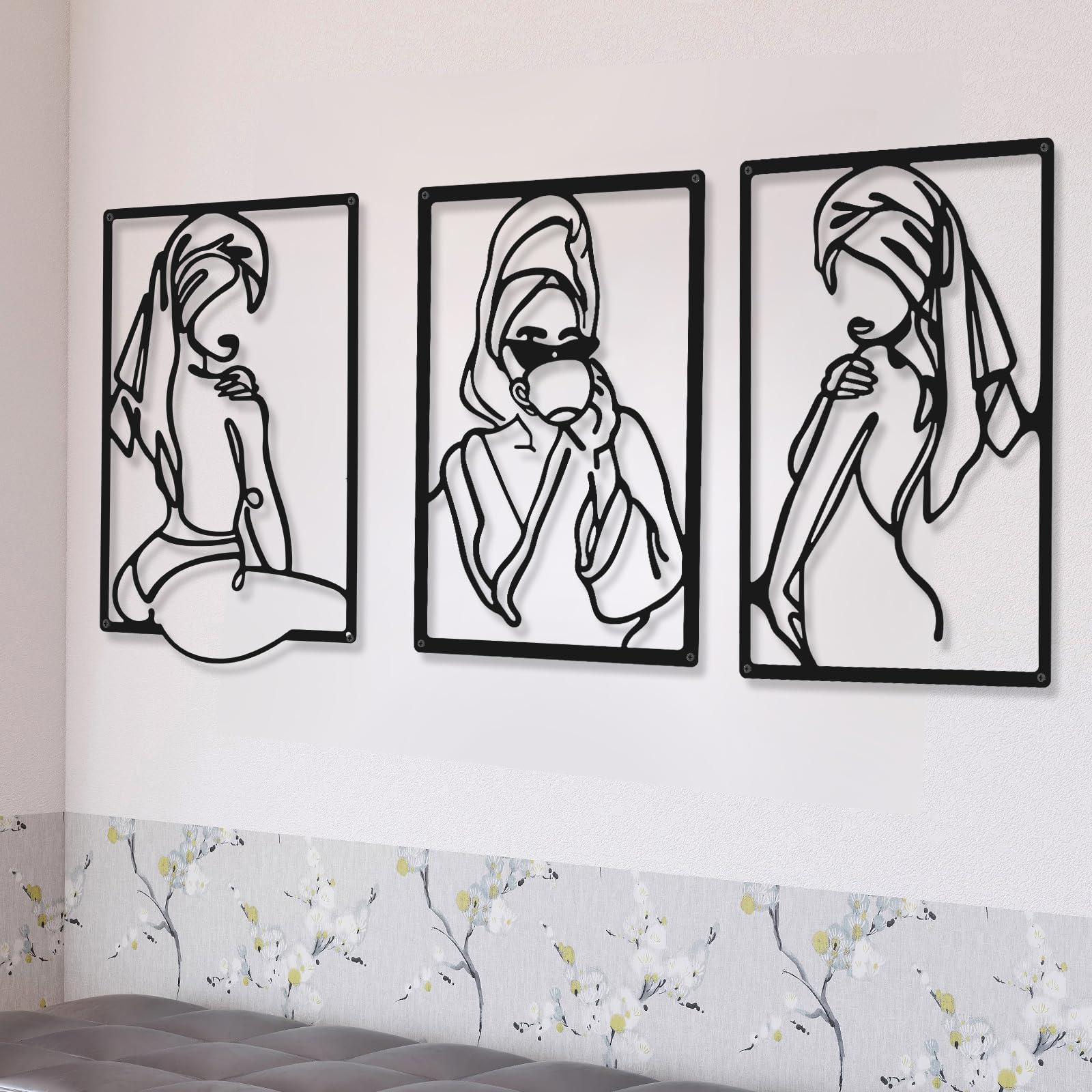 CHENGU 3-Piece Minimalist Abstract Metal Wall Art - Single Line Female Drawing for Home Decor, Kitchen, Bathroom & Living Room | Modern Line Art for Women's Spaces & Housewarming Gifts